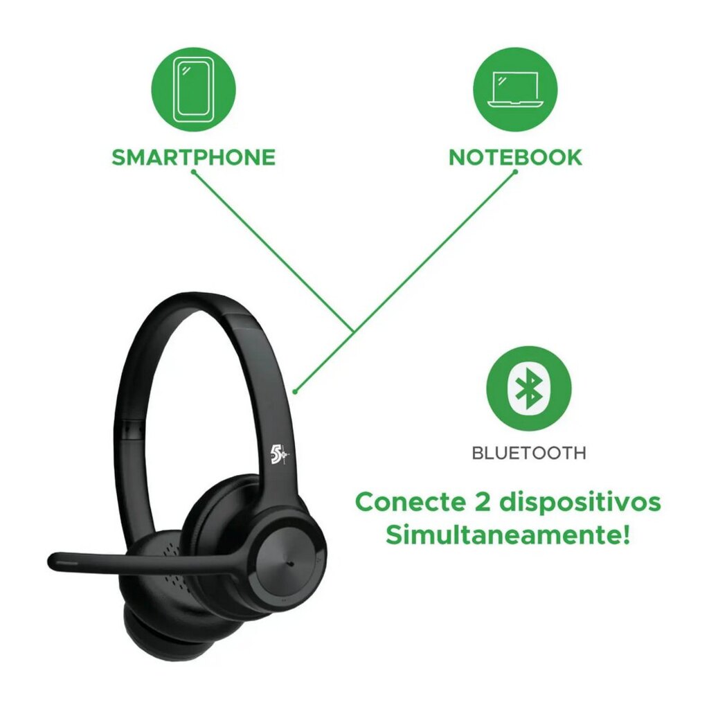 Fone de Ouvido Headset com Microfone Conexão Bluetooth Preto 5+ HS203