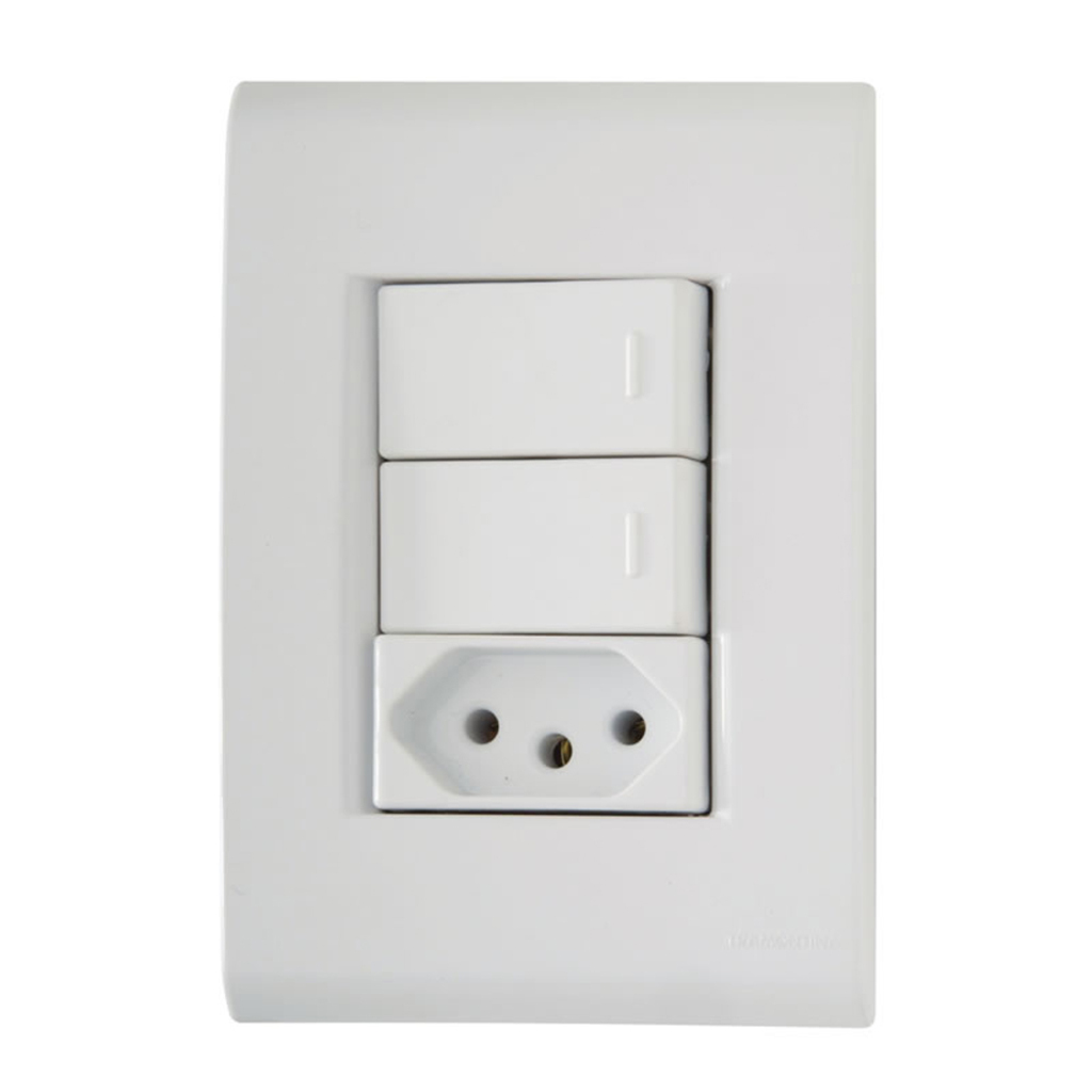 Interruptor 2 Simples 10A Tramontina Liz 57170/073 com 1 Tomada 10A + Espelho 4x2 Branco