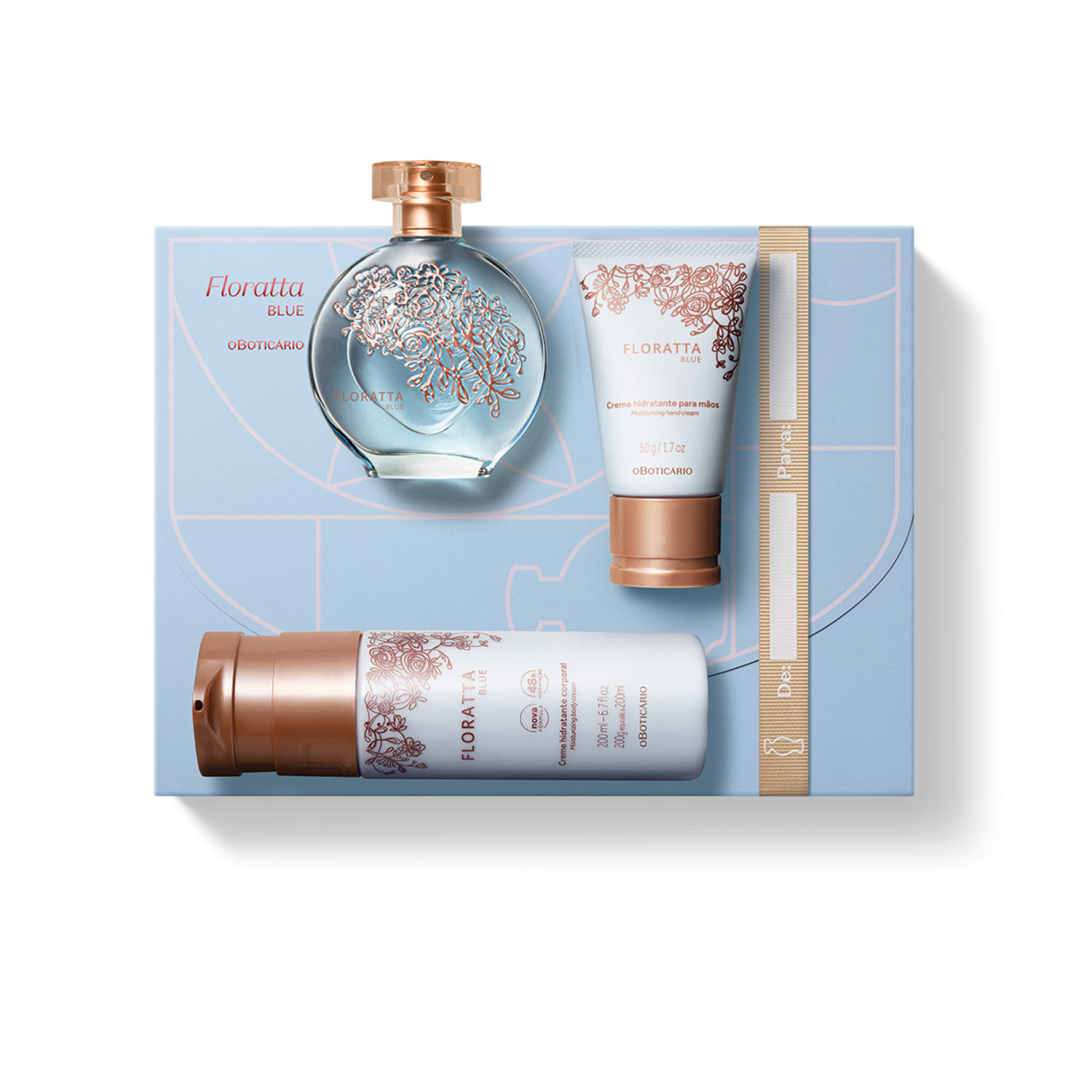 Kit Presente Floratta Blue: Desodorante Colônia 75ml + Loção Corporal 200ml + Creme para Mãos 50g