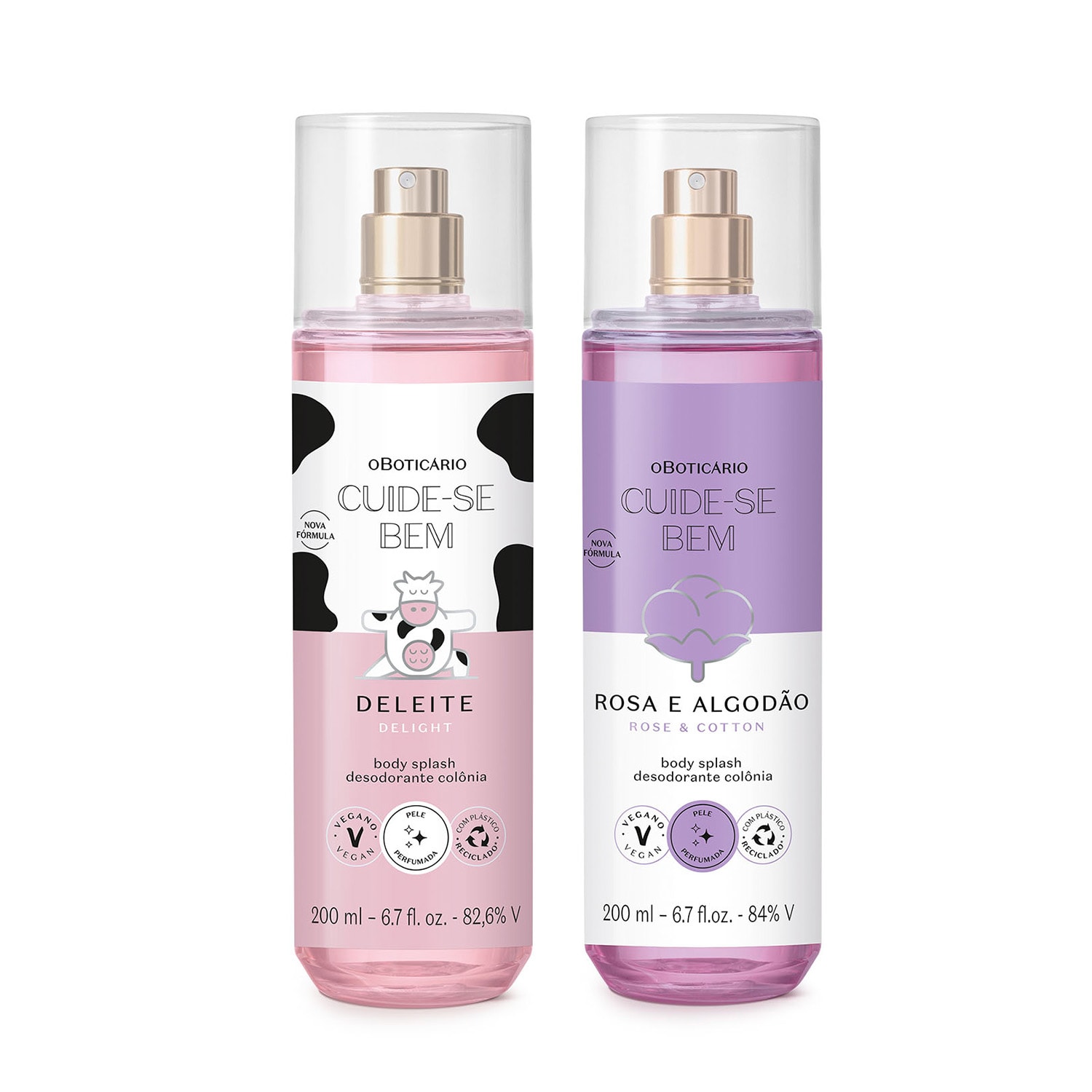 Combo Body Splash Cuide-se Bem: Deleite 200ml + Rosa e Algodão 200ml