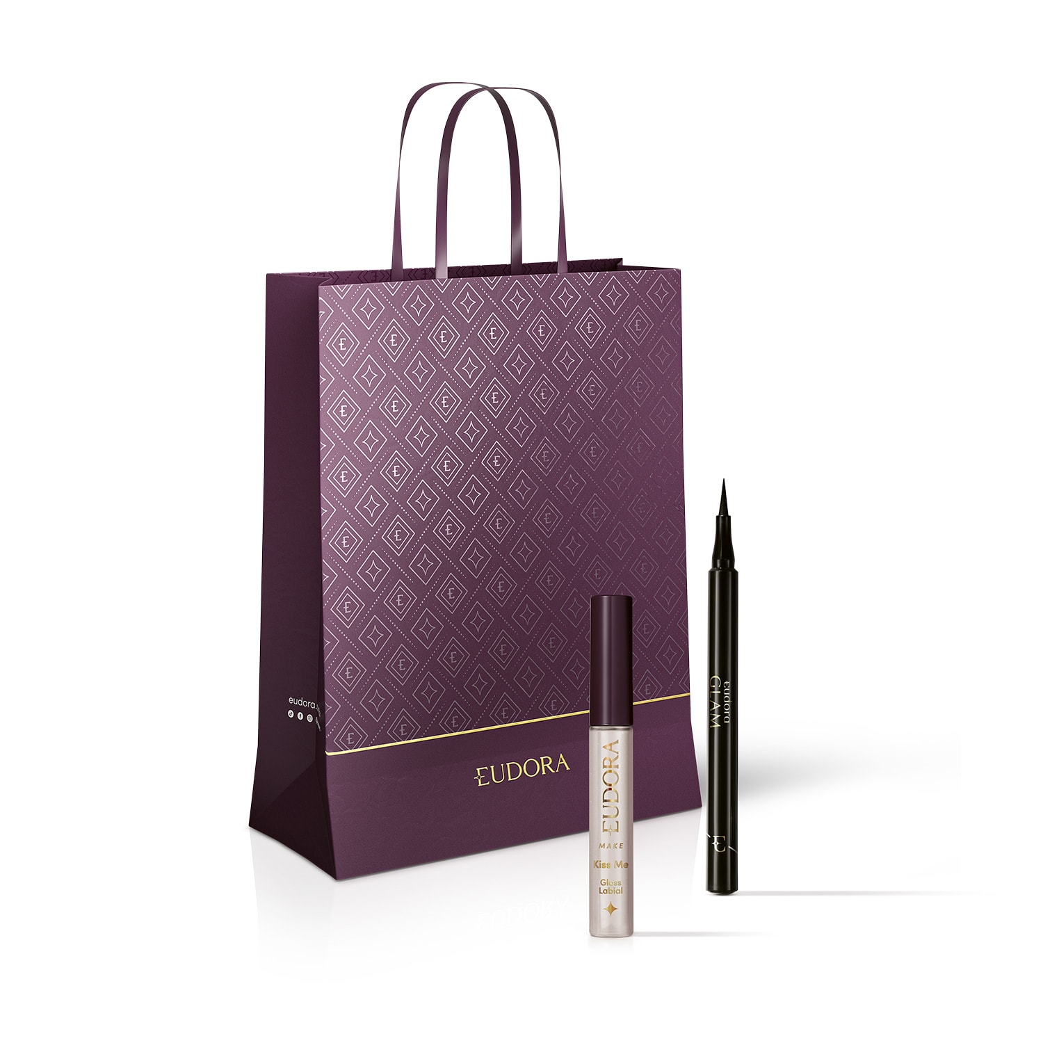 Combo Presente Make: Gloss Labial Kiss Me Incolor 5,2ml + Caneta Delineadora Glam 1ml + Sacola M