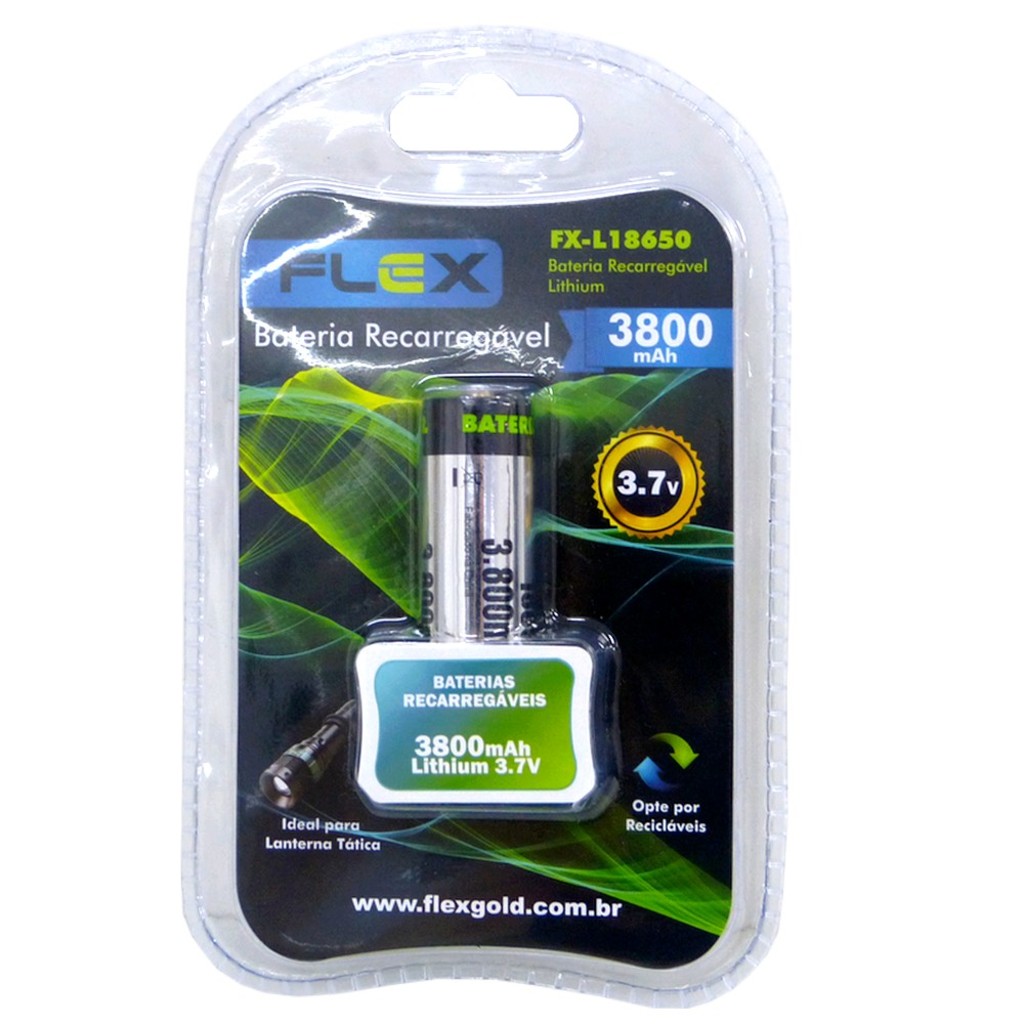 Bateria 3,7 Volts 3800mAh Recarregável Flex Unitário - FX-18650