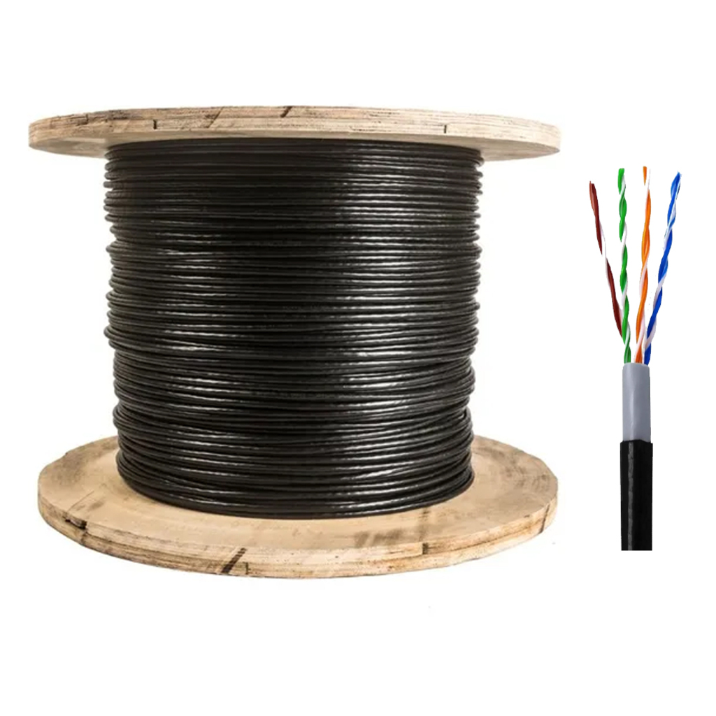 Cabo CFTV Dupla Capa 24AWG Telecam Cabos 4 Pares Preto 210800701 Bobina 300m