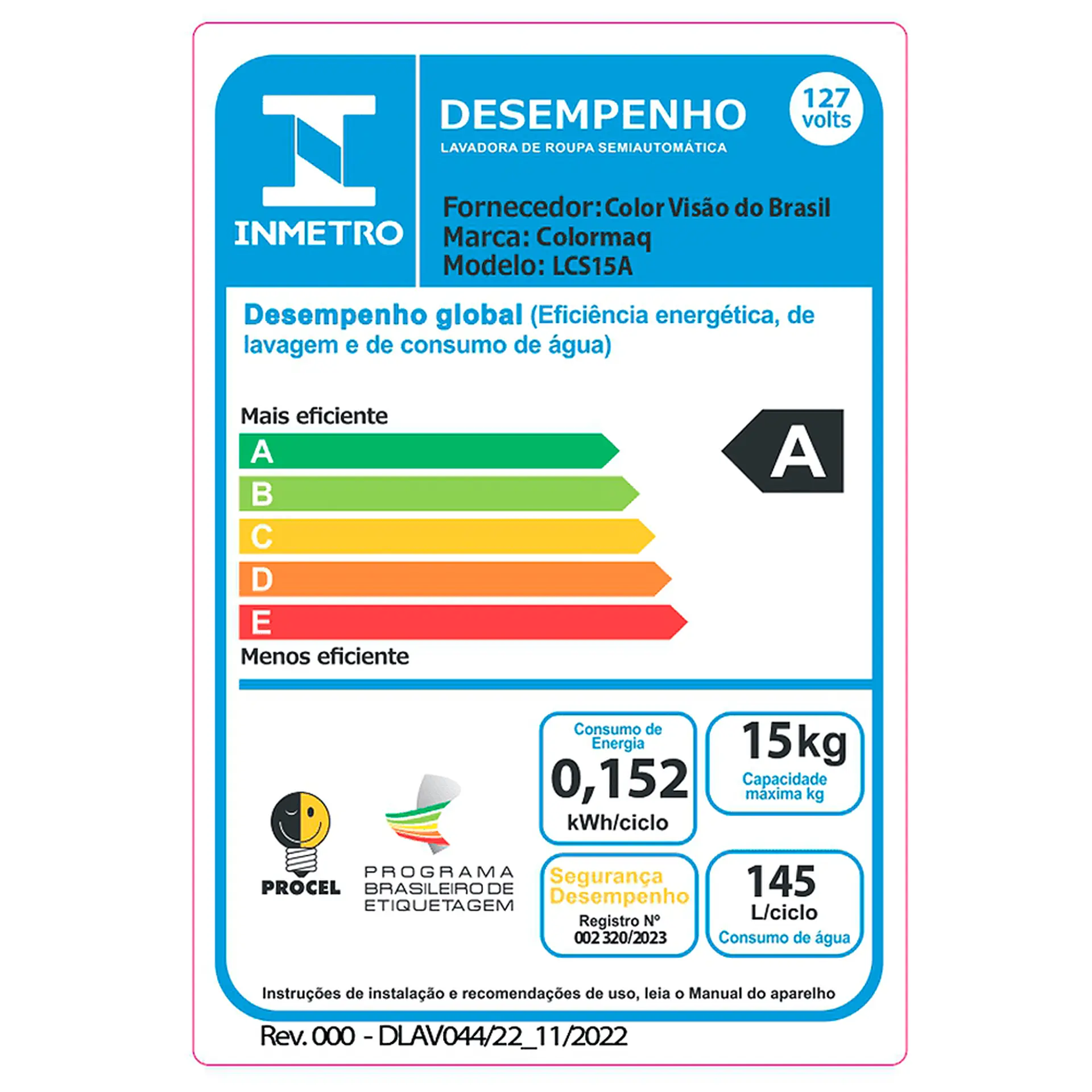Tanquinho Colormaq EcoMax 15kg Semiautomático 8 Programas LCS15 - Prata - 110 Volts