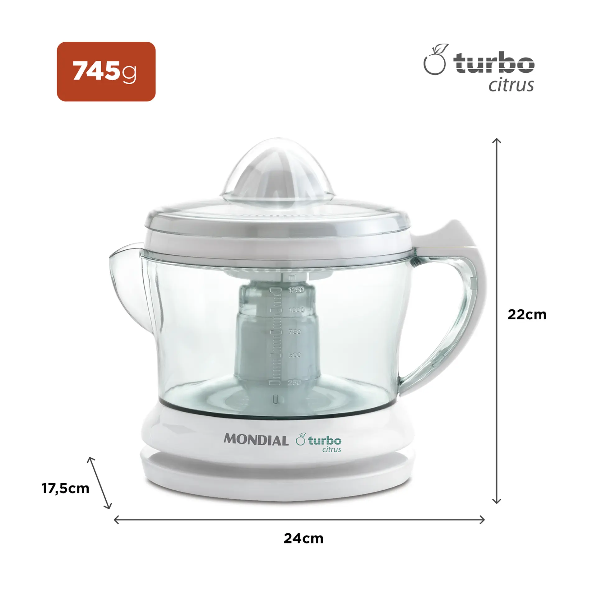 Espremedor de Frutas Mondial Turbo Citrus E-01 1,25L 25W - Branco - 110 Volts