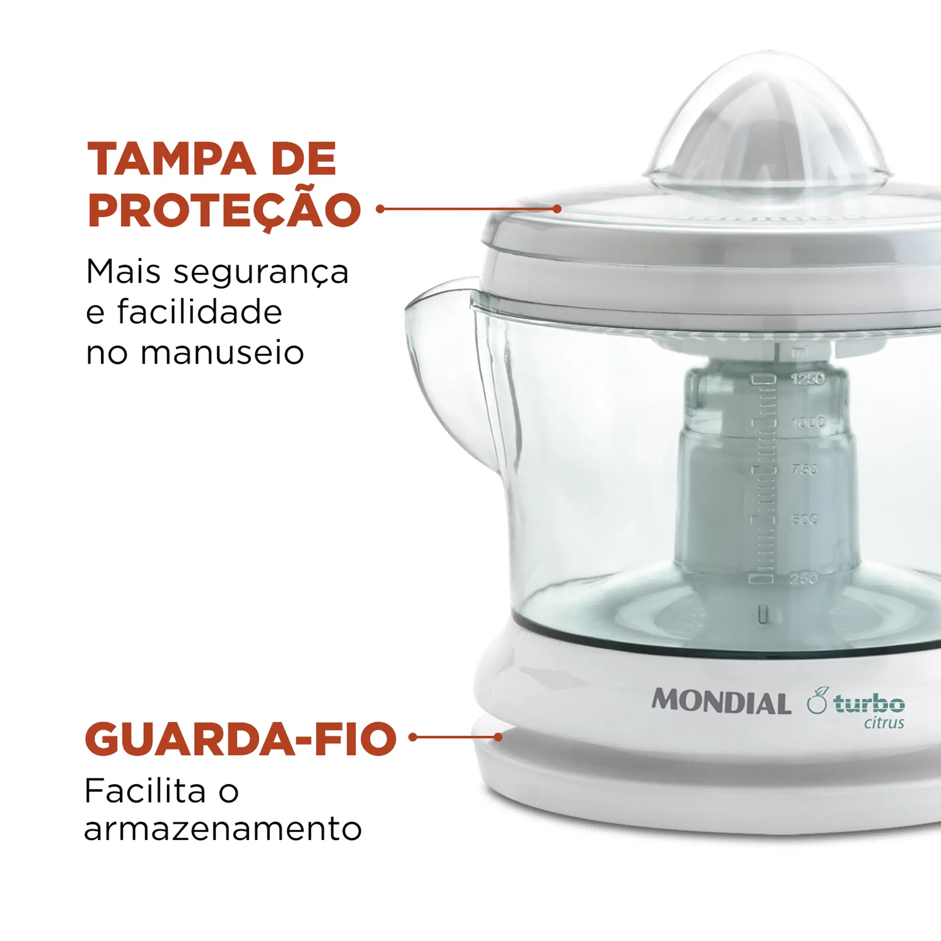 Espremedor de Frutas Mondial Turbo Citrus E-01 1,25L 25W - Branco - 110 Volts