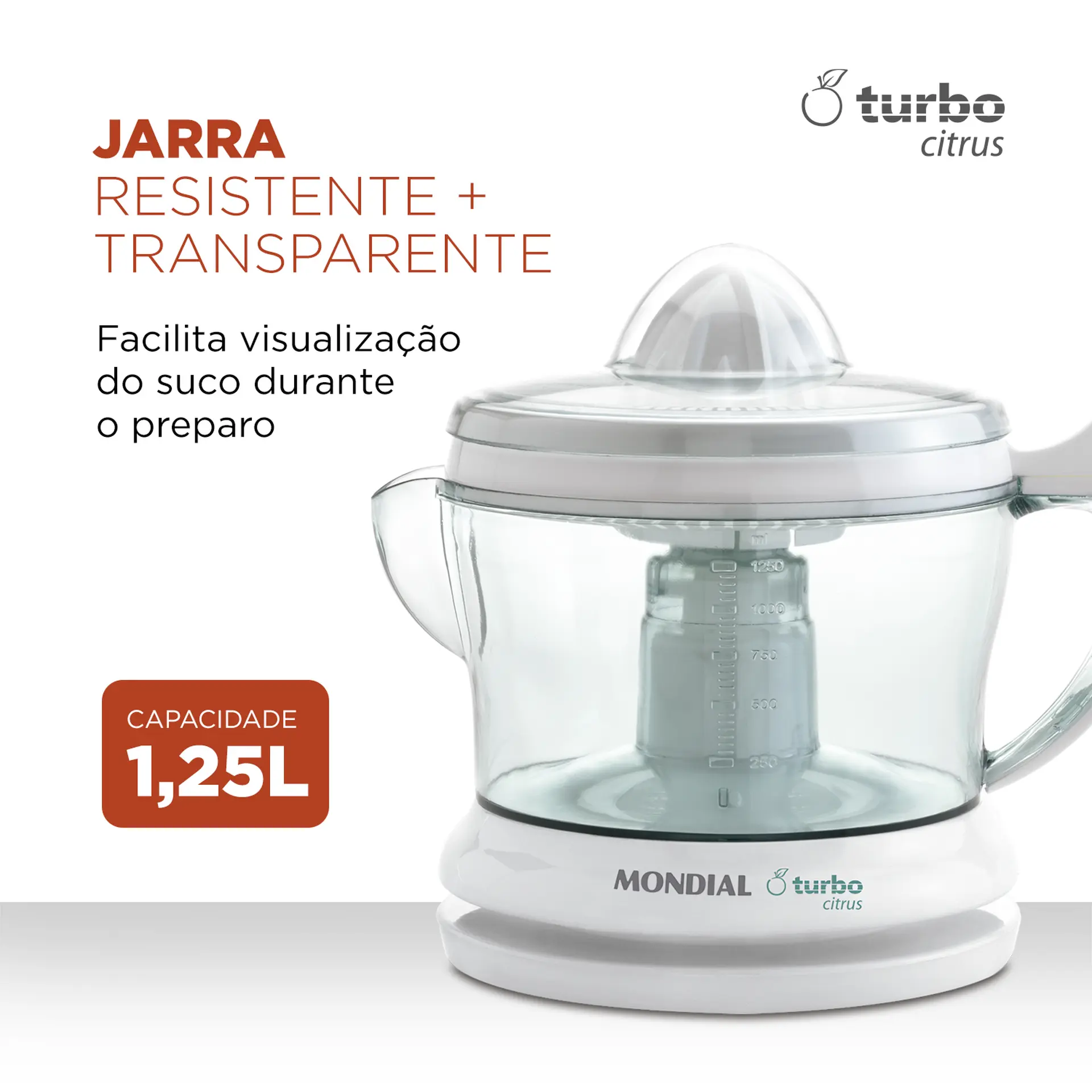 Espremedor de Frutas Mondial Turbo Citrus E-01 1,25L 25W - Branco - 110 Volts