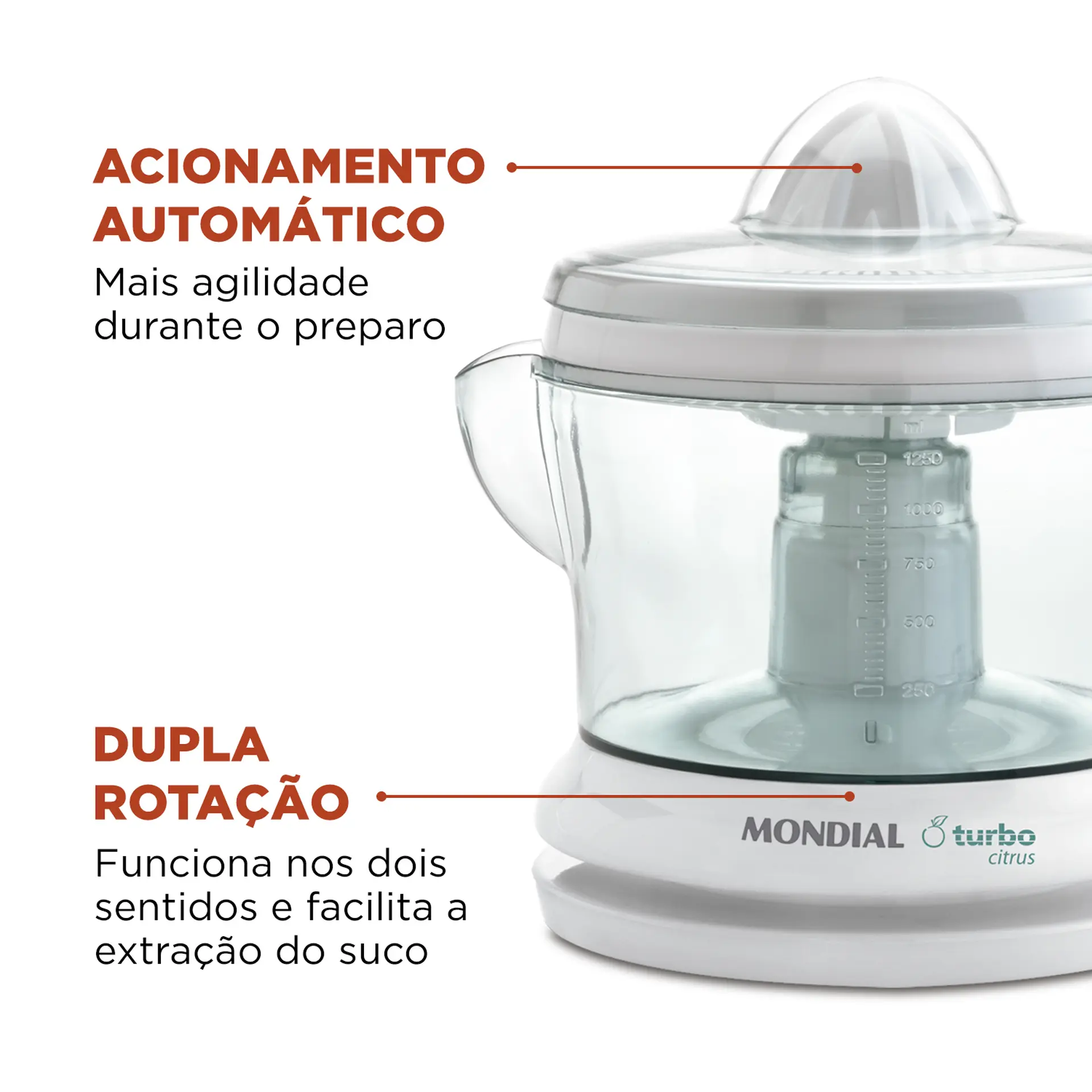Espremedor de Frutas Mondial Turbo Citrus E-01 1,25L 25W - Branco - 110 Volts