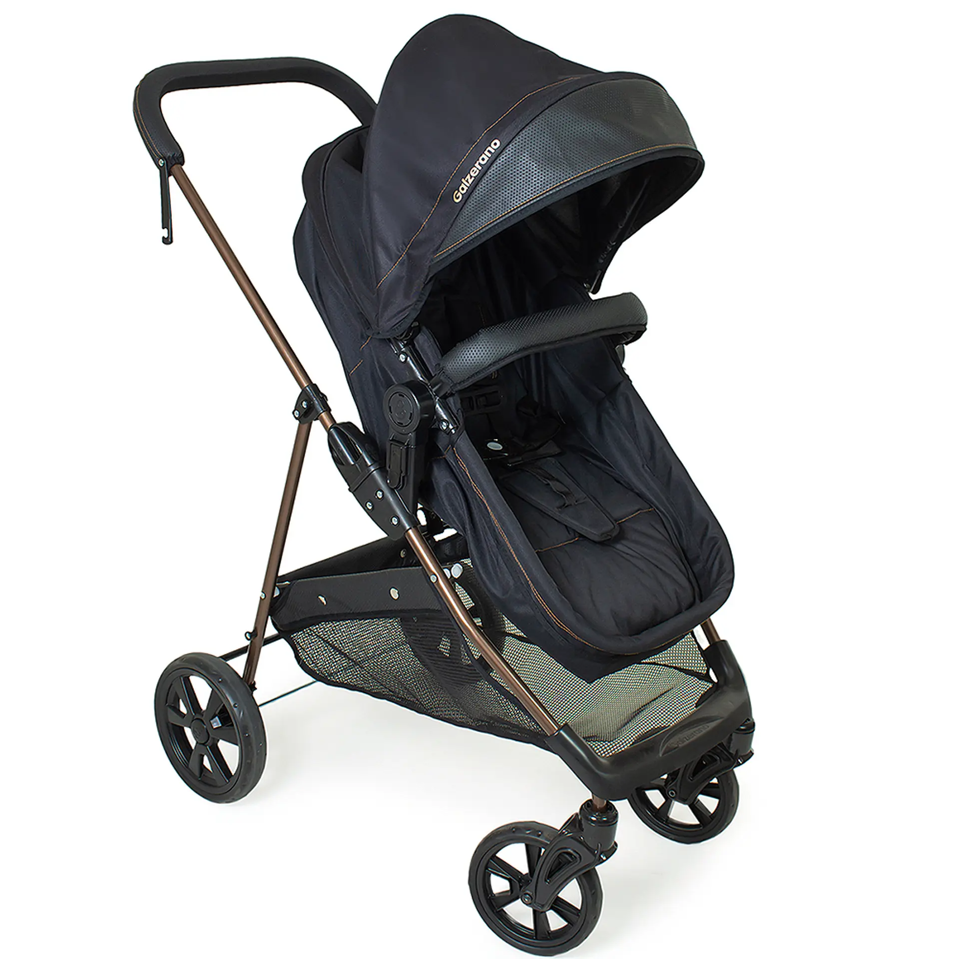 Carrinho de Bebê Galzerano Napoli 15kg com Capota Retrátil - Preto/Cobre