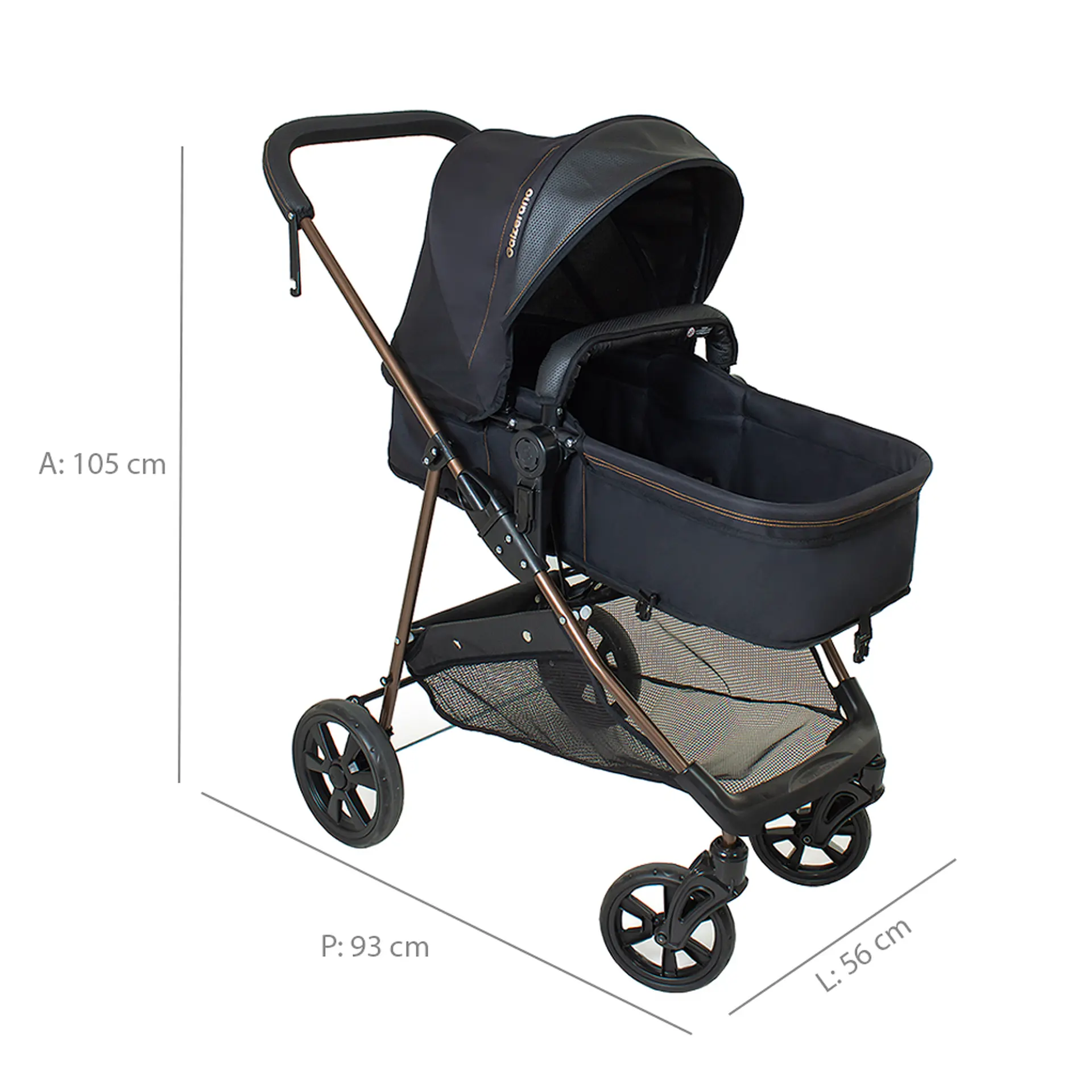Carrinho de Bebê Galzerano Napoli 15kg com Capota Retrátil - Preto/Cobre