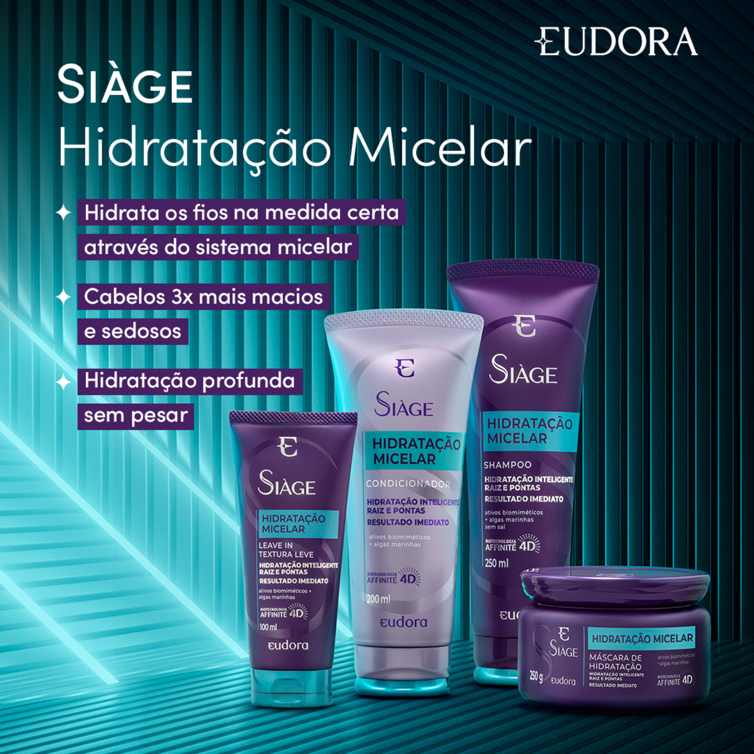 Combo Siàge Hidratação Micelar: Shampoo 250ml + Condicionador 200ml + Leave-In 100ml