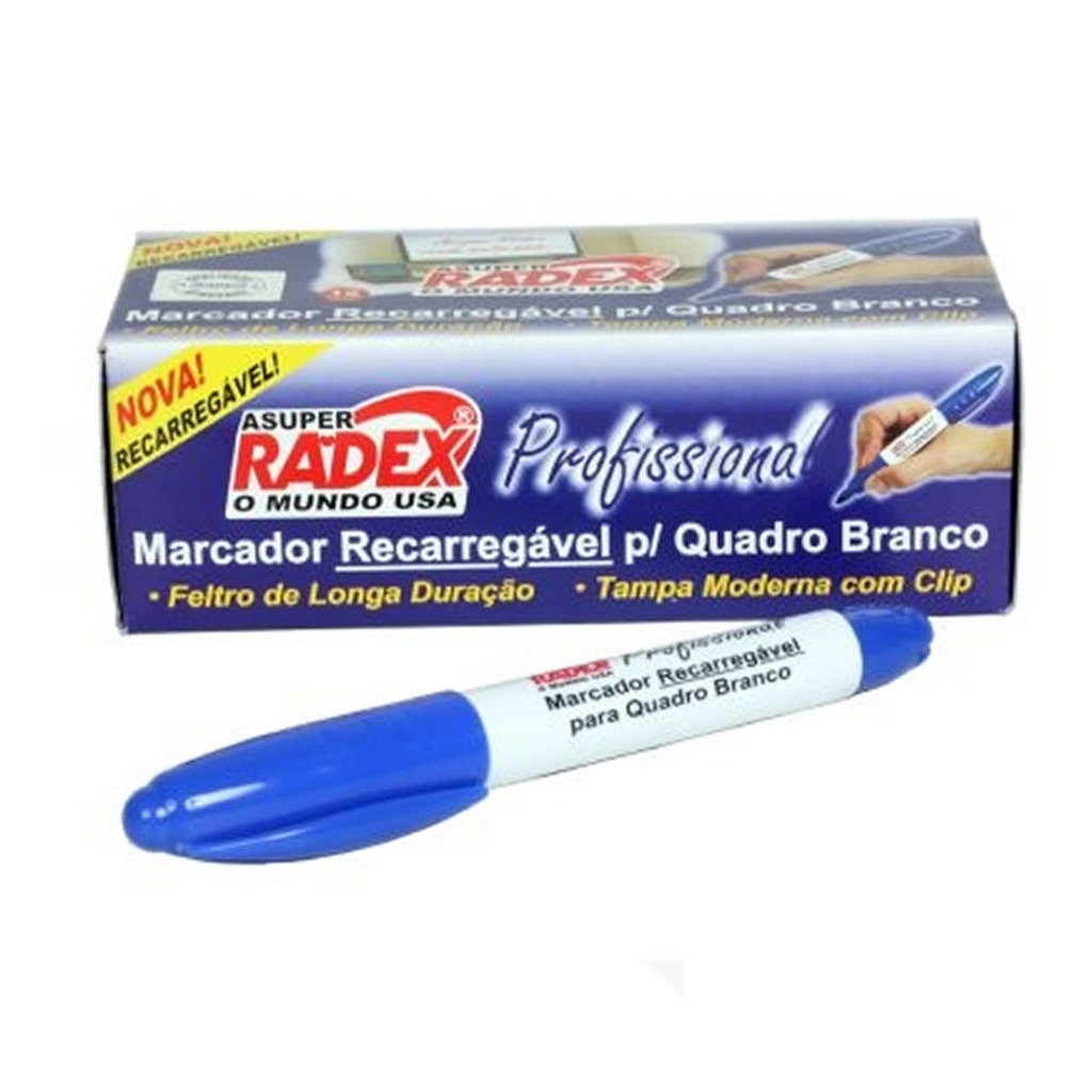 Caneta Quadro Branco Recarregável Azul Radex - Caixa com 12 Unidades - 9186