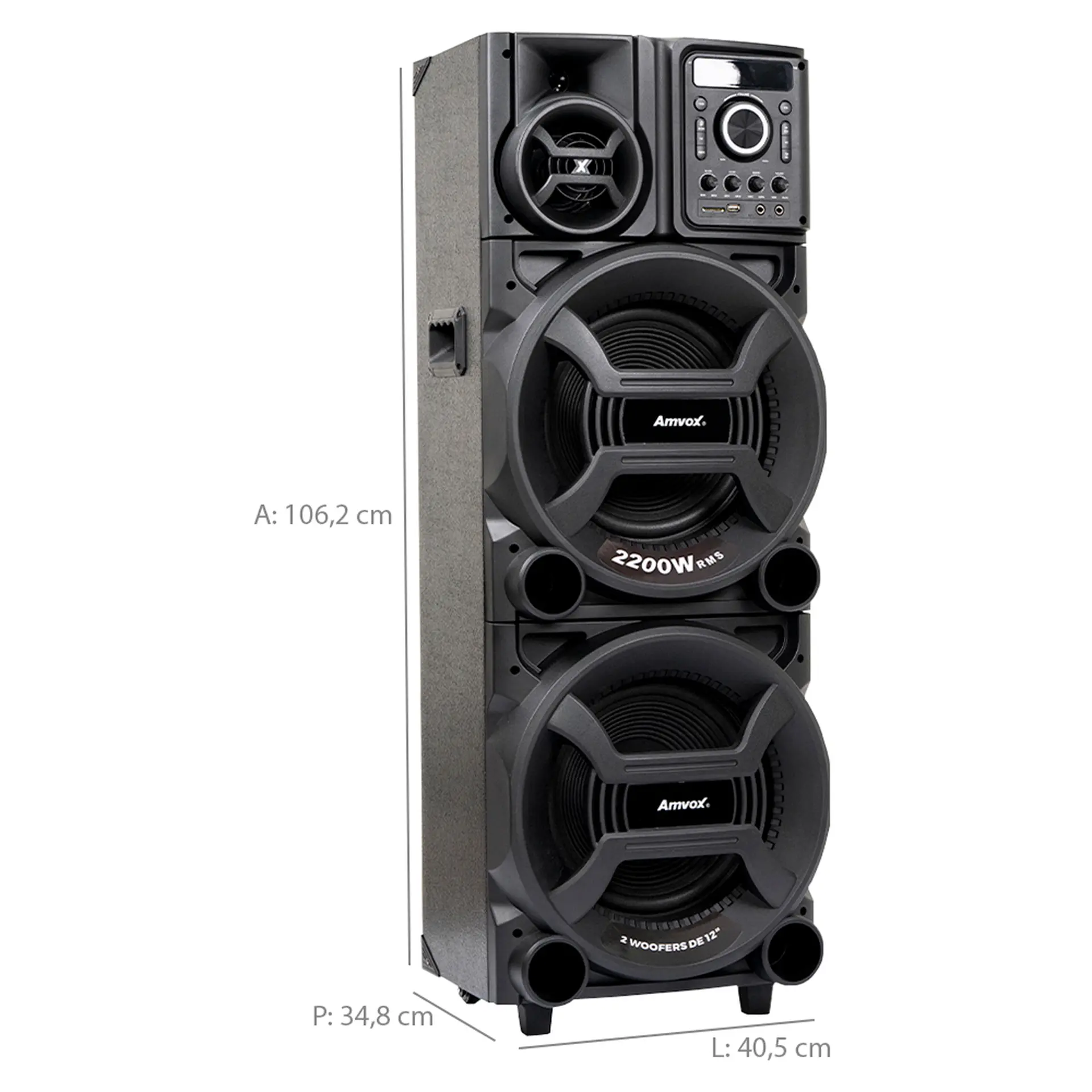 Caixa de Som Amplificada Amvox Pesadão ACA 2201 2200W Bluetooth com LED