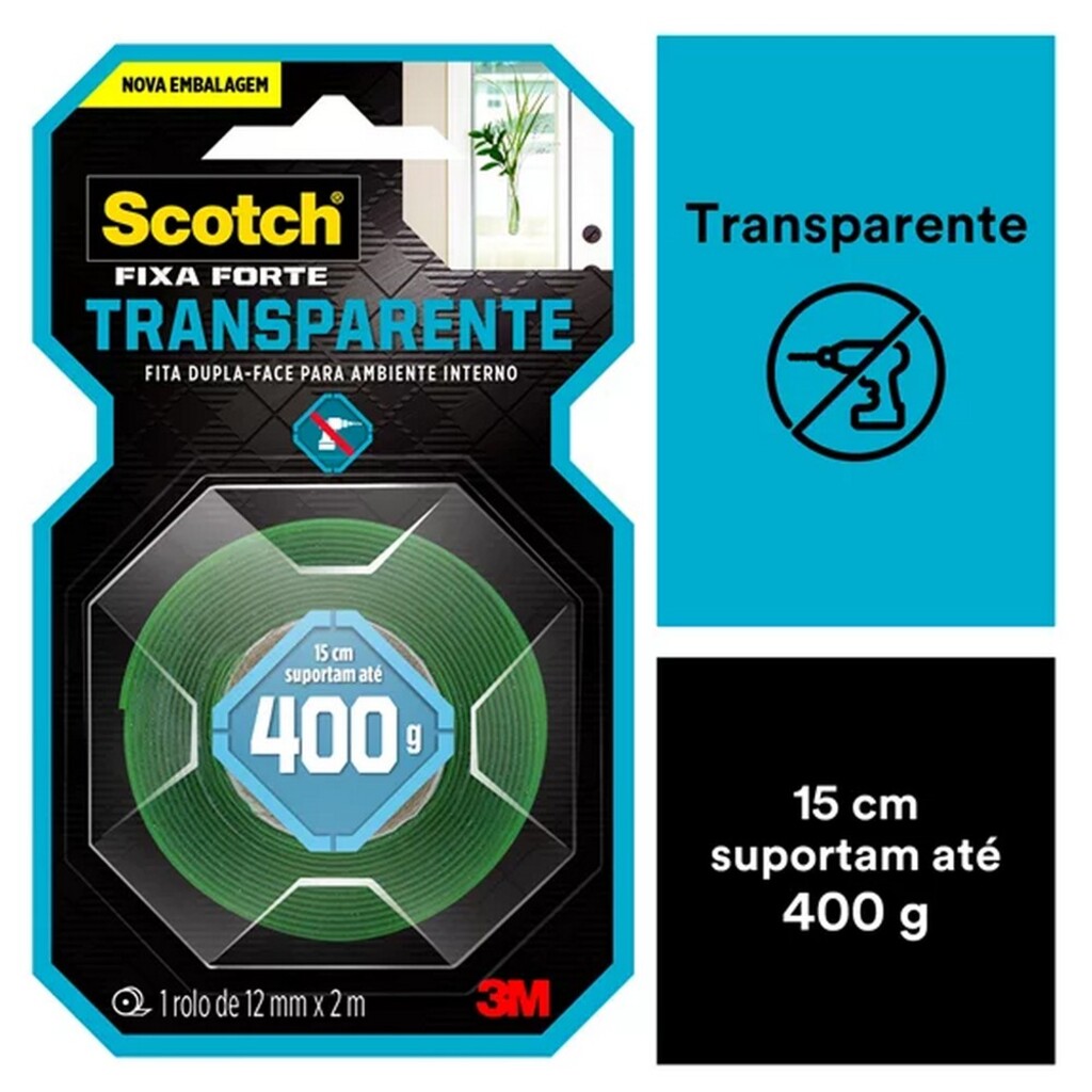 Fita Dupla Face Acrílico 12mm x 2 Metros Unitário Fixa Forte - Scotch 3M - HB004419873