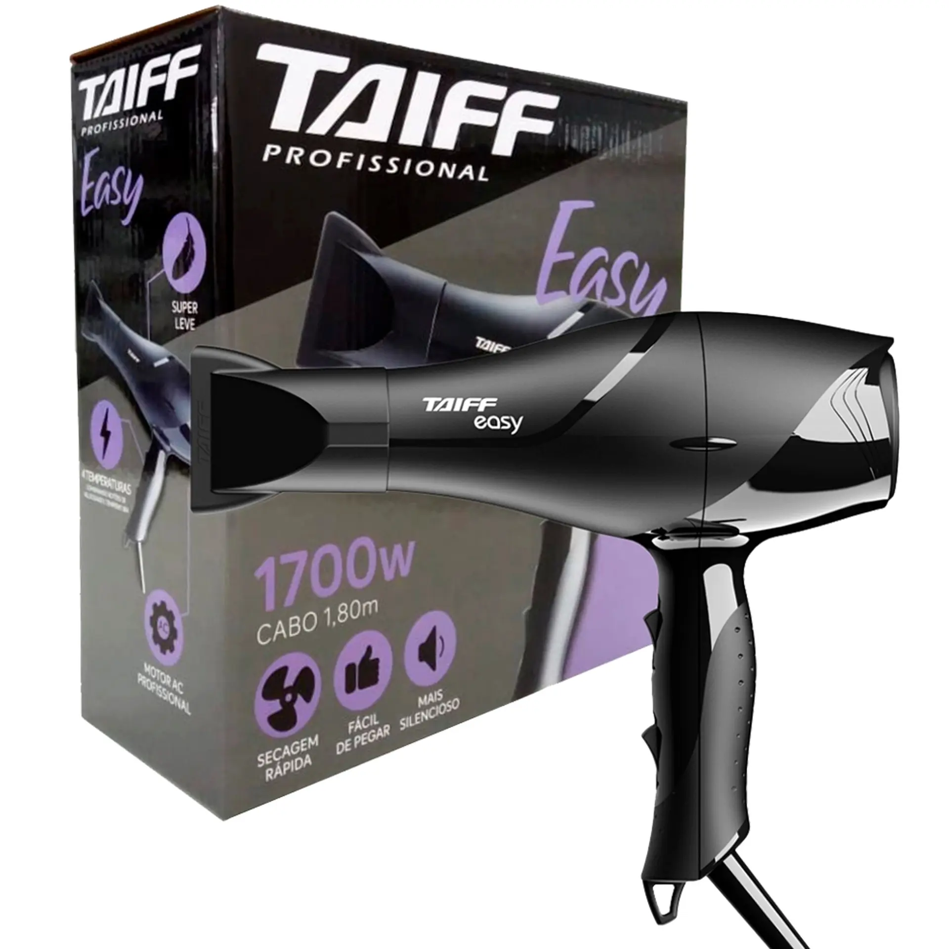 Secador de Cabelo Taiff Easy 2 Temperaturas Secagem Rápida 1700W - Preto - 110 Volts