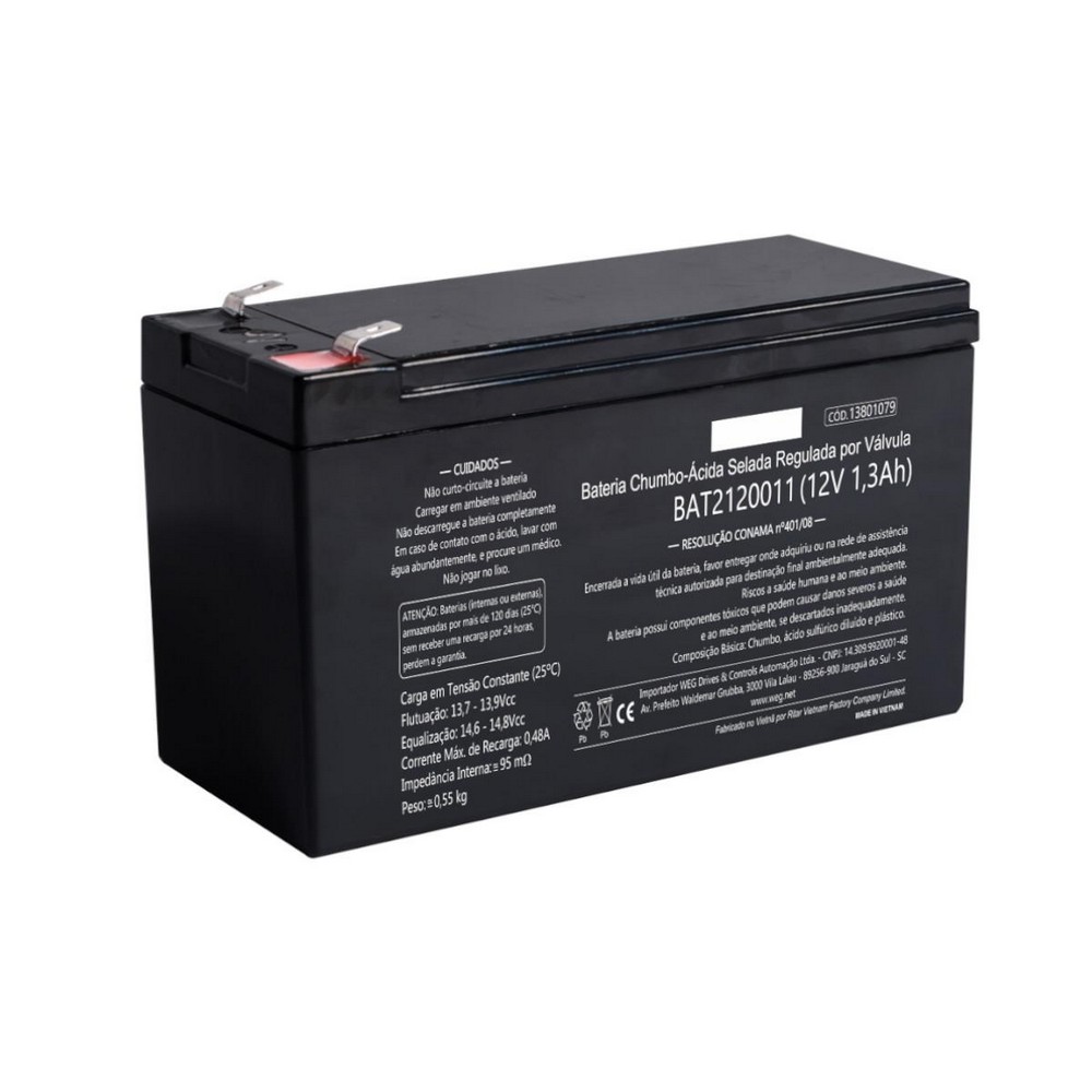 Bateria Selada para Alarmes 1,3 Ah 12V WEG 13801079