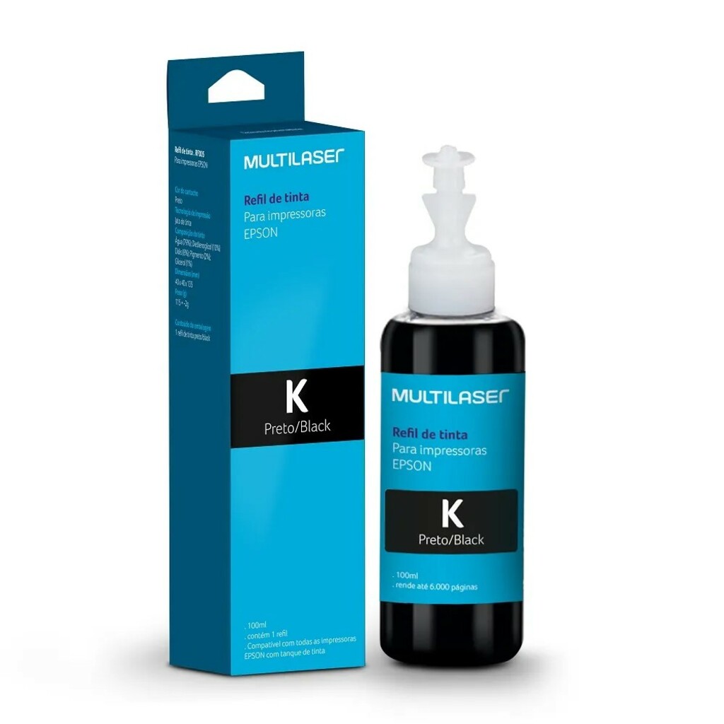Tinta para Cartucho Epson T664 Preto 100ml Multilaser - RF005 - Vendido Unitário