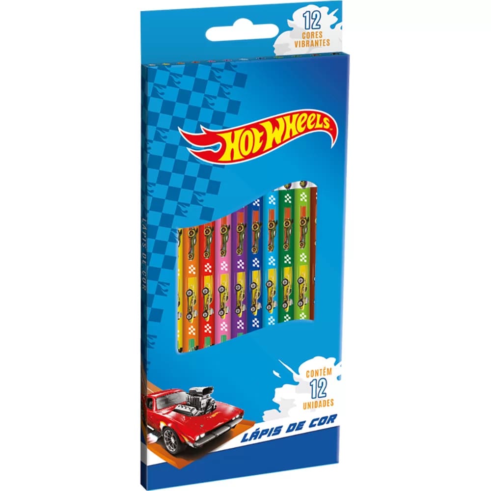 Lápis de Cor TRIS Hot Wheels 12 Cores Vivas