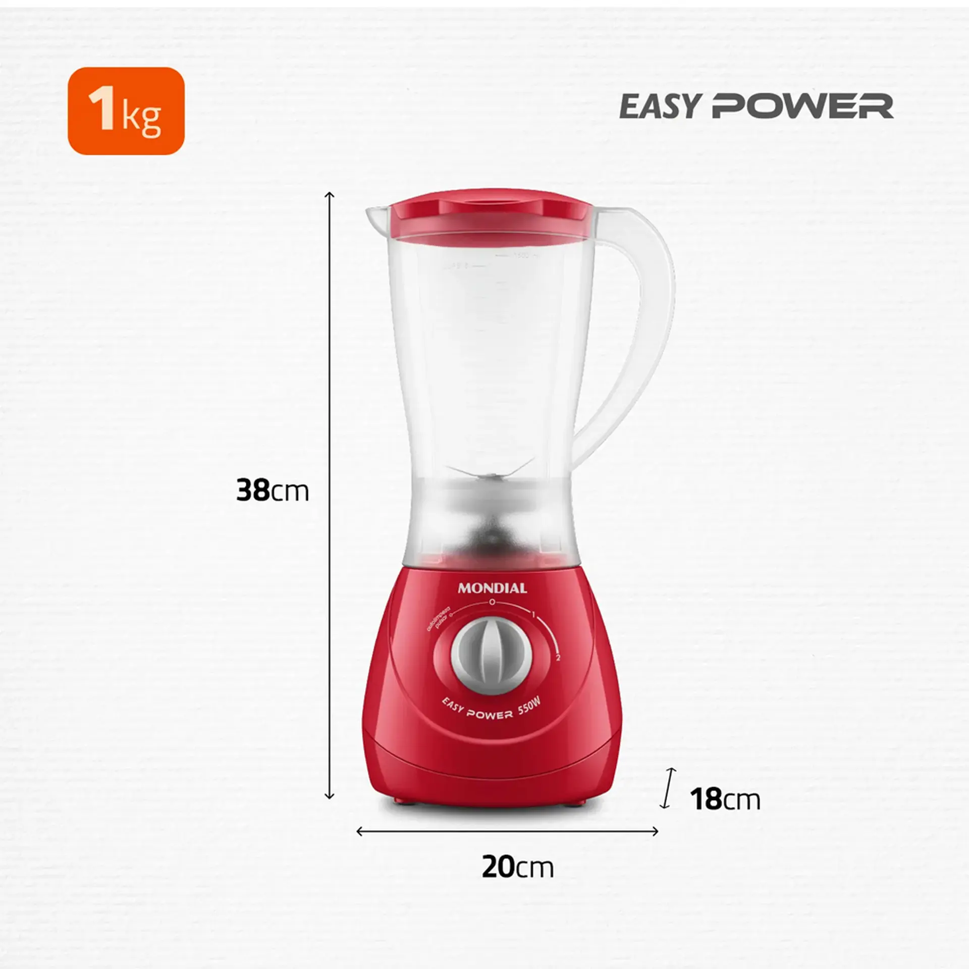 Liquidificador Mondial Easy Power 1,5L 550W 2 Velocidades L-550-R - Vermelho - 110 Volts