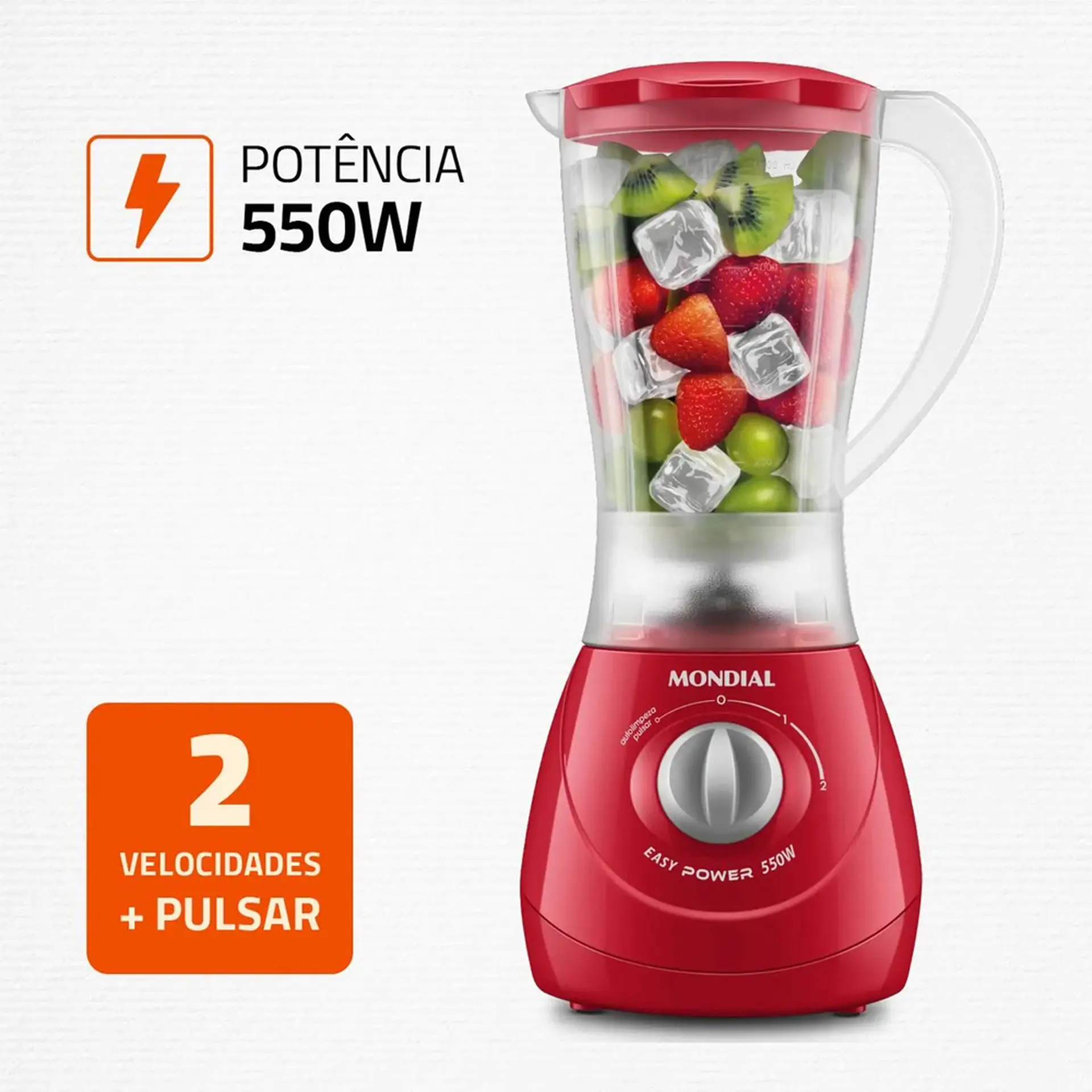 Liquidificador Mondial Easy Power 1,5L 550W 2 Velocidades L-550-R - Vermelho - 110 Volts