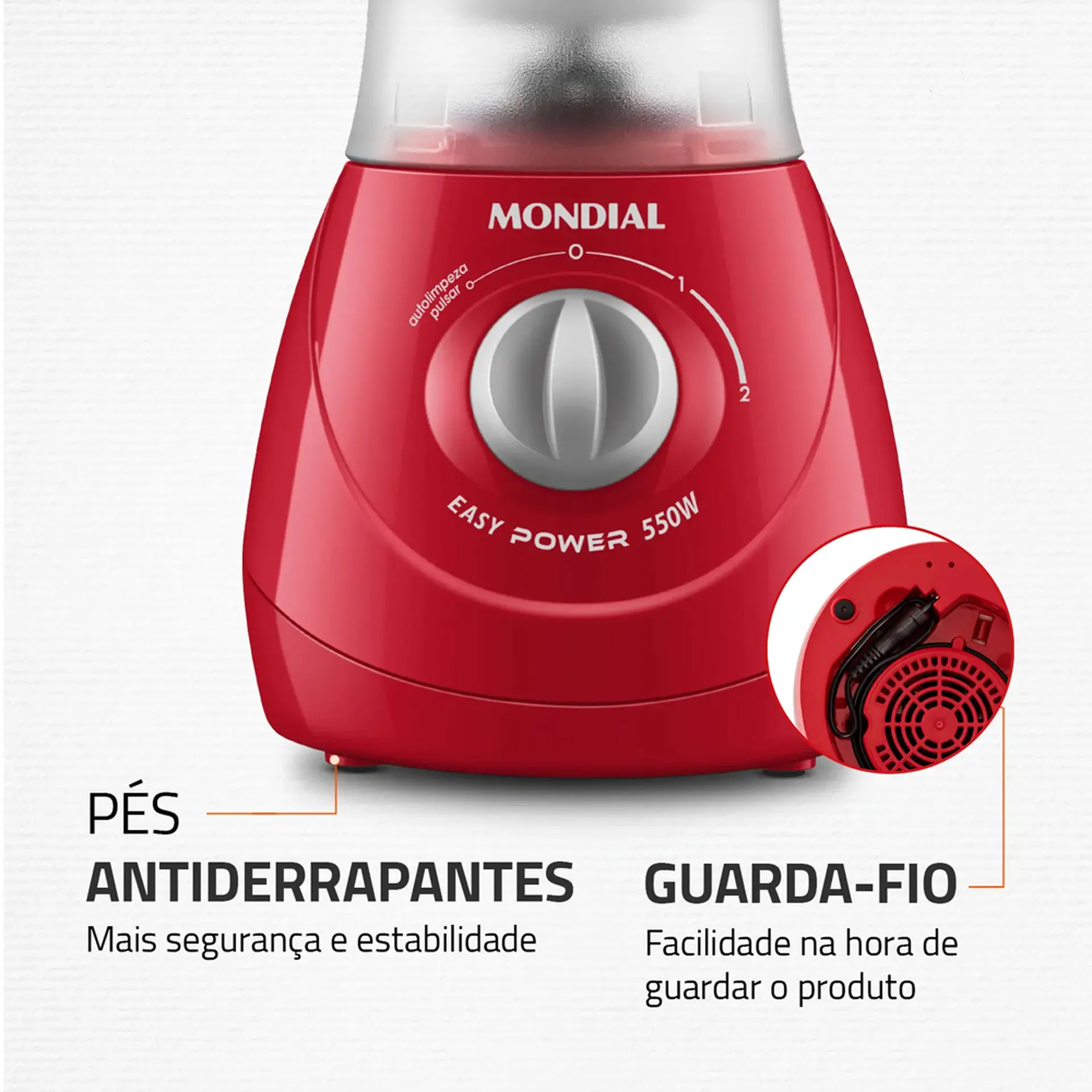 Liquidificador Mondial Easy Power 1,5L 550W 2 Velocidades L-550-R - Vermelho - 110 Volts