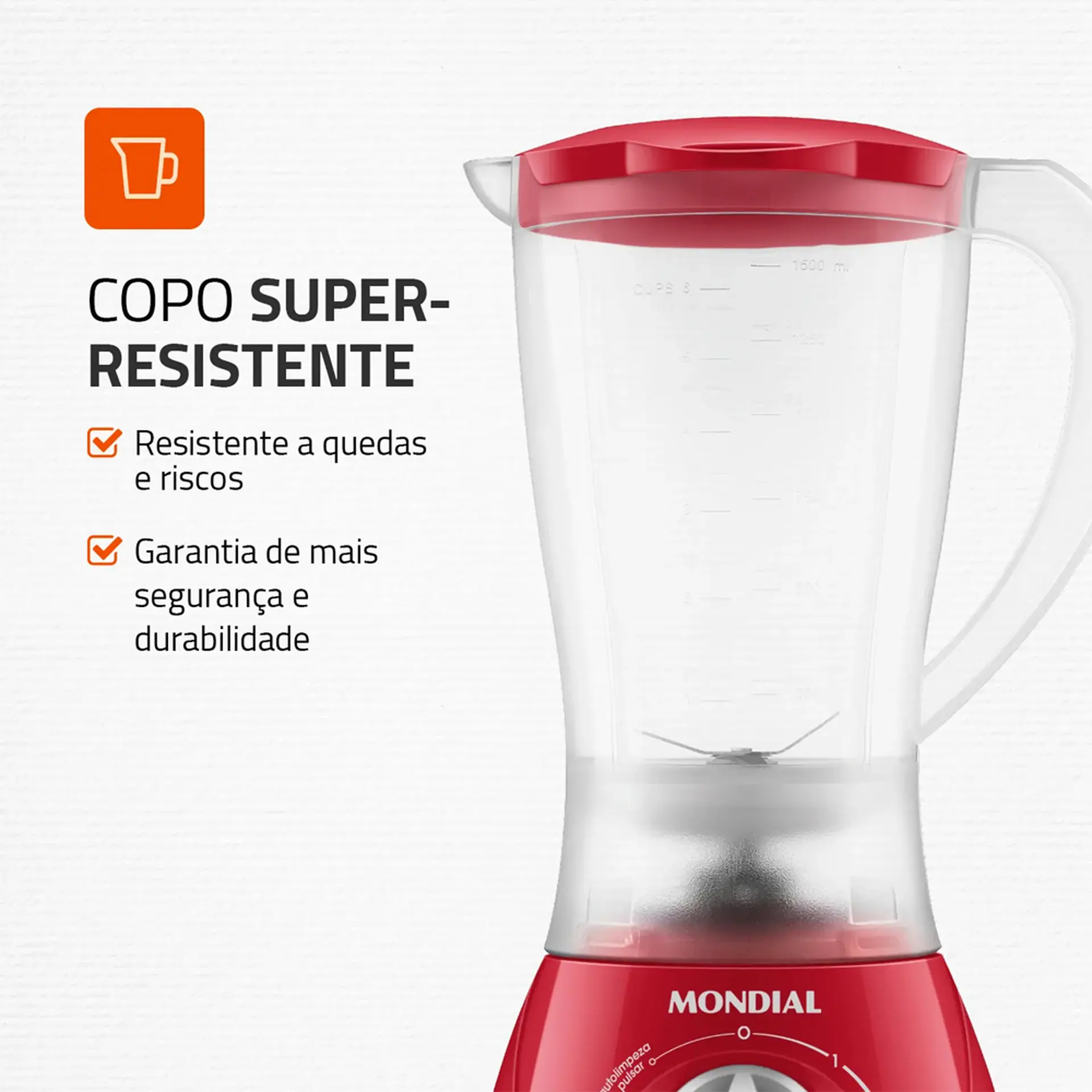 Liquidificador Mondial Easy Power 1,5L 550W 2 Velocidades L-550-R - Vermelho - 110 Volts