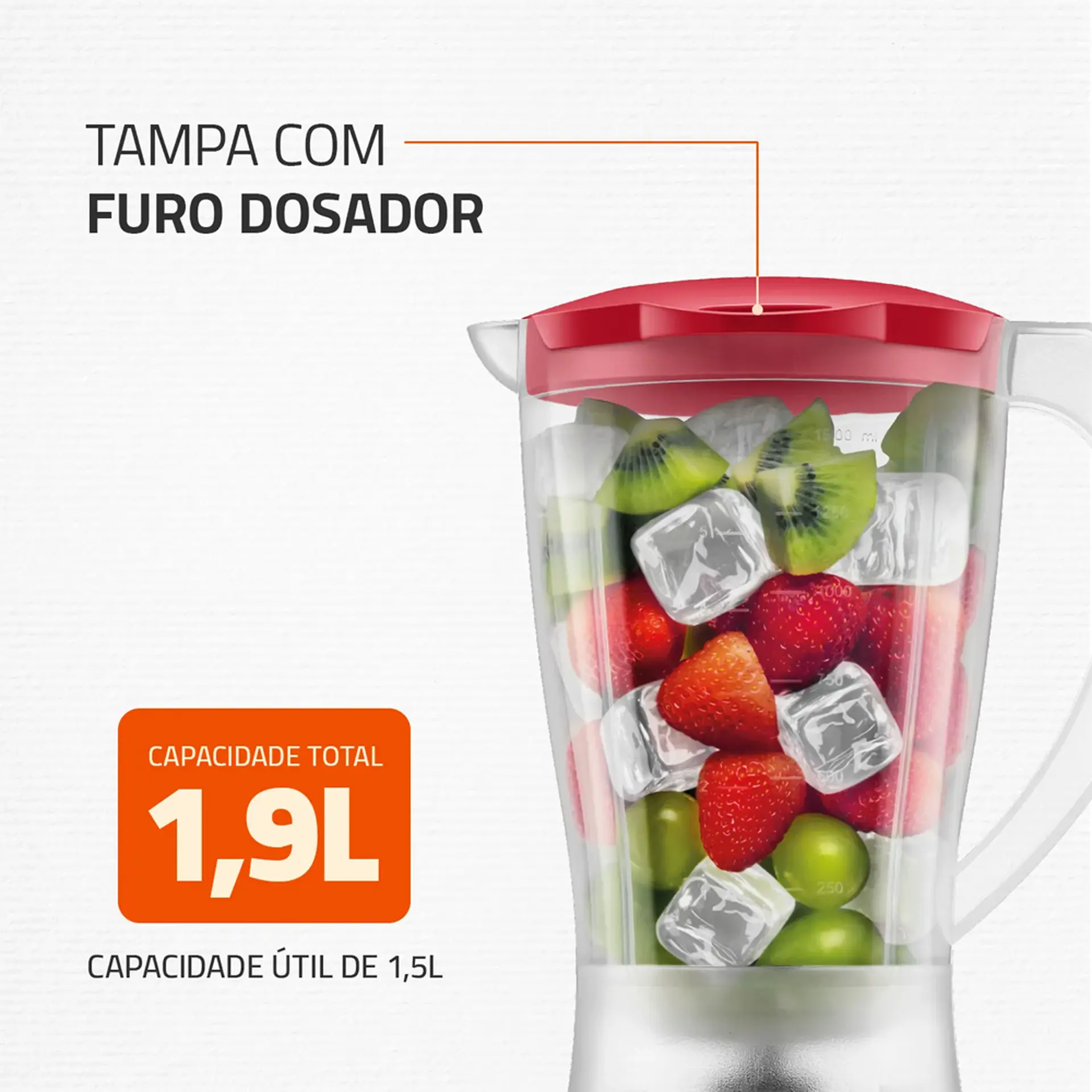 Liquidificador Mondial Easy Power 1,5L 550W 2 Velocidades L-550-R - Vermelho - 110 Volts