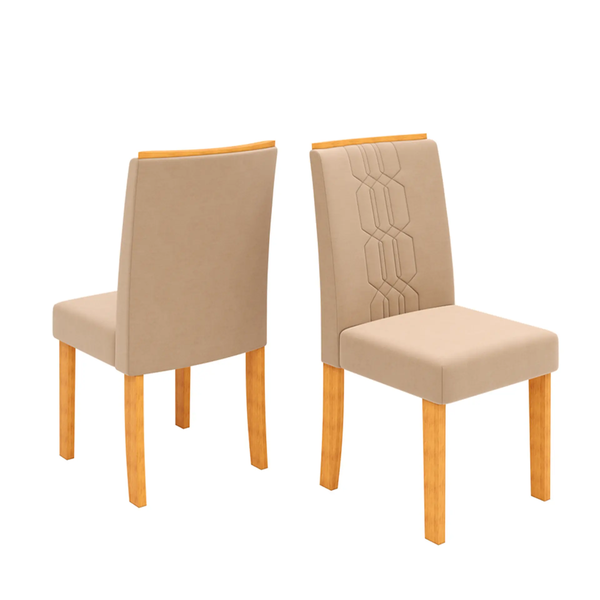 Conjunto de Mesa 4 Cadeiras Tampo MDF com Assento Estofado Celeste DJ - Cedro/off-cedro/veludo creme