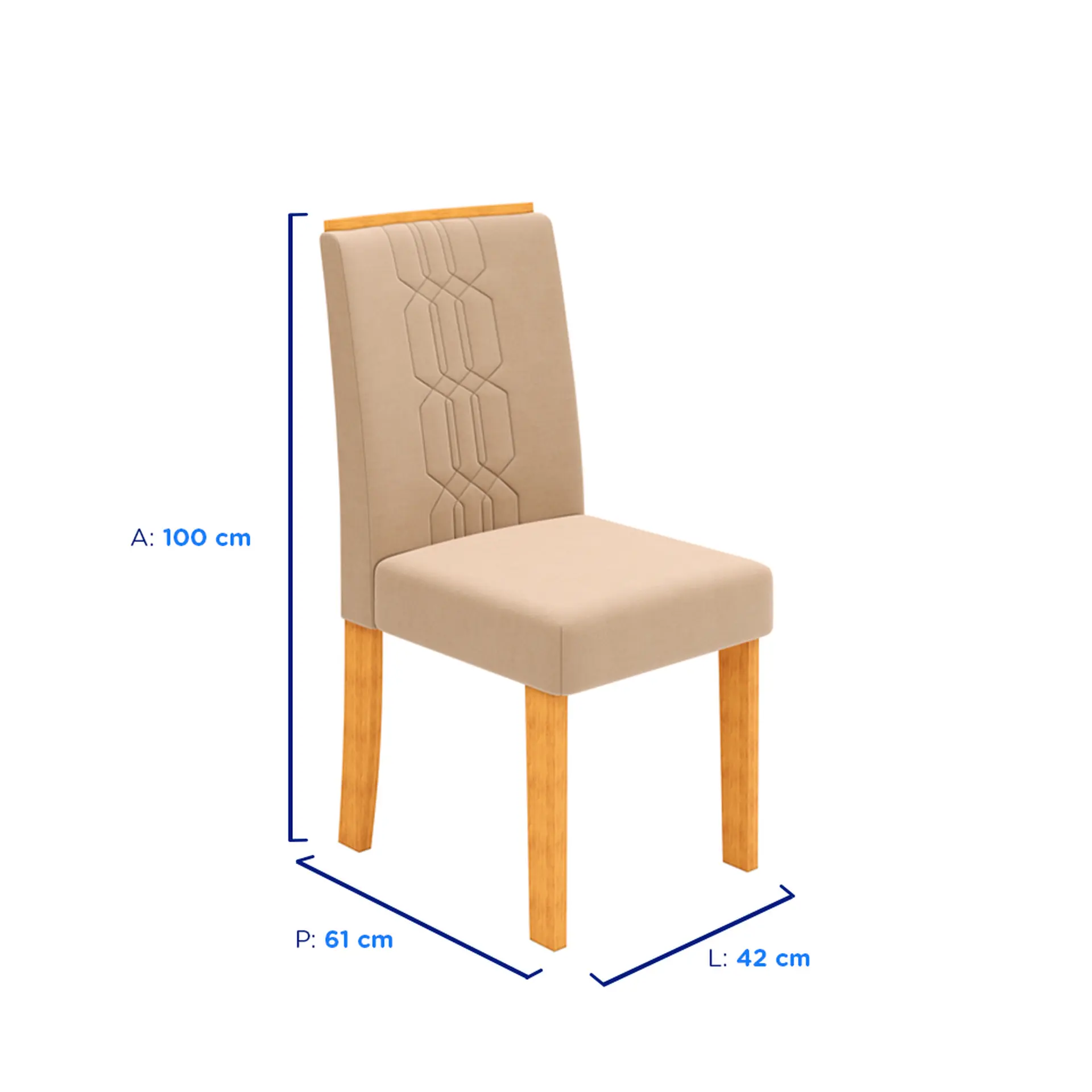 Conjunto de Mesa 4 Cadeiras Tampo MDF com Assento Estofado Celeste DJ - Cedro/off-cedro/veludo creme