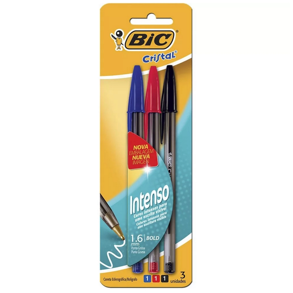 Caneta Esferográfica 1.6mm Cristal Bold 3 Cores - Bic - Blister com 3 Unidades - 892012