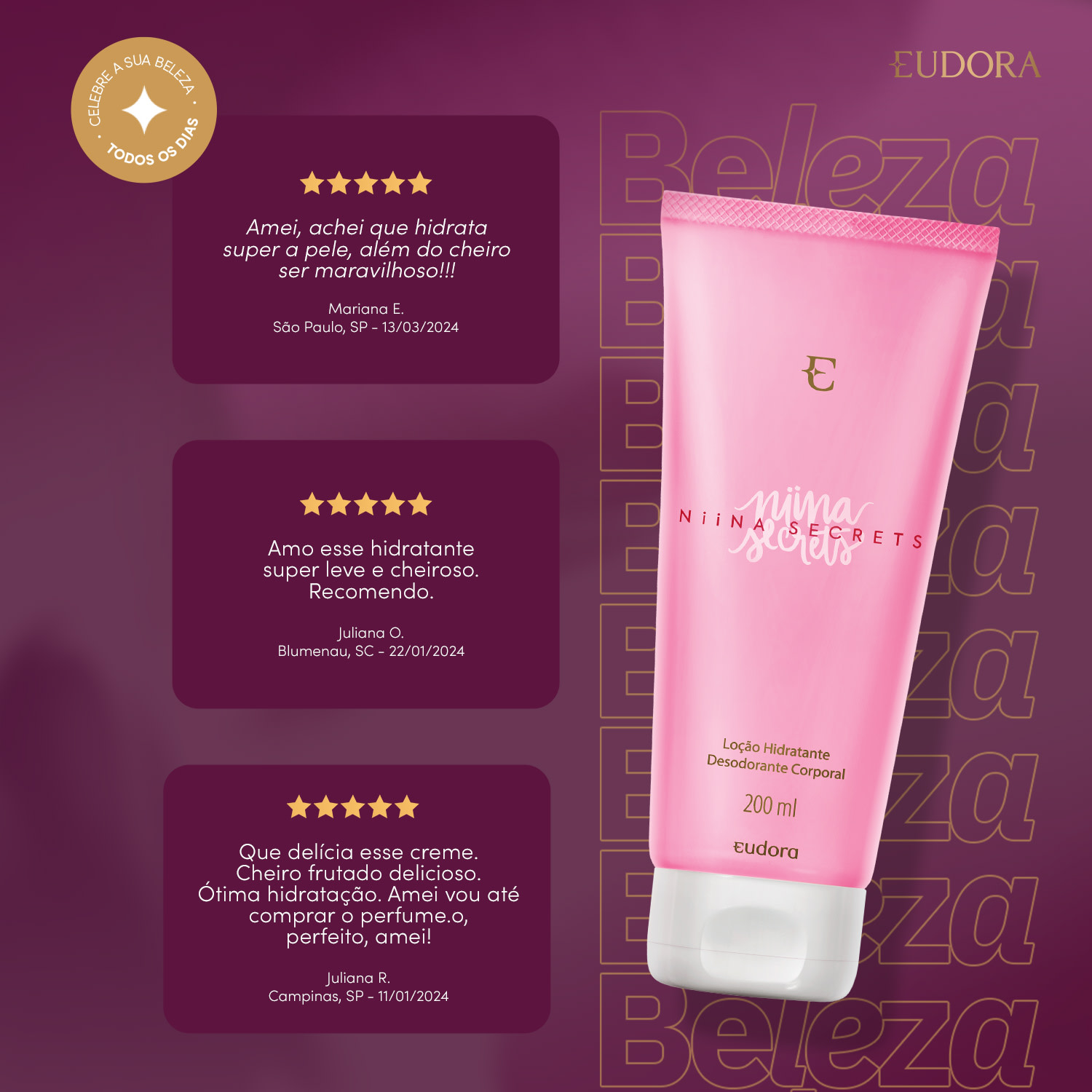 Loção Hidratante Desodorante Corporal Niina Secrets 200ml