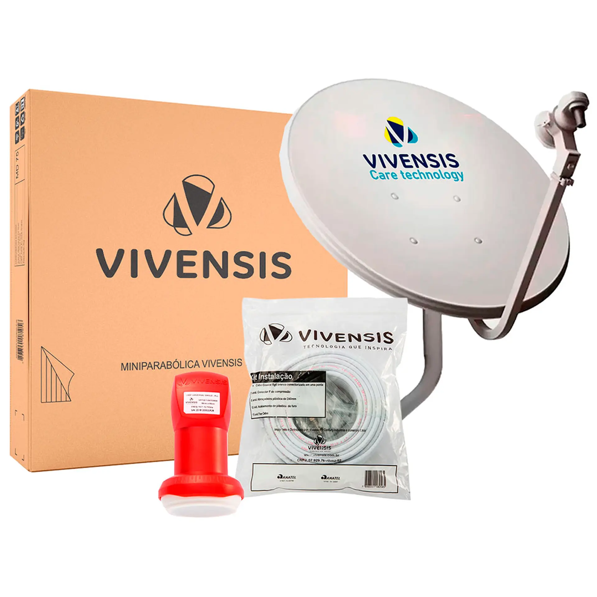 Antena Monoponto Banda KU Chapa 60cm + Receptor Digital SAT HD VX10 Vivensis
