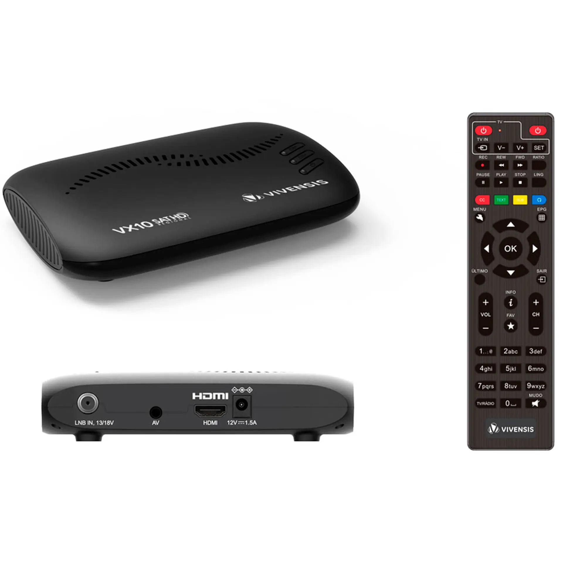 Antena Monoponto Banda KU Chapa 60cm + Receptor Digital SAT HD VX10 Vivensis
