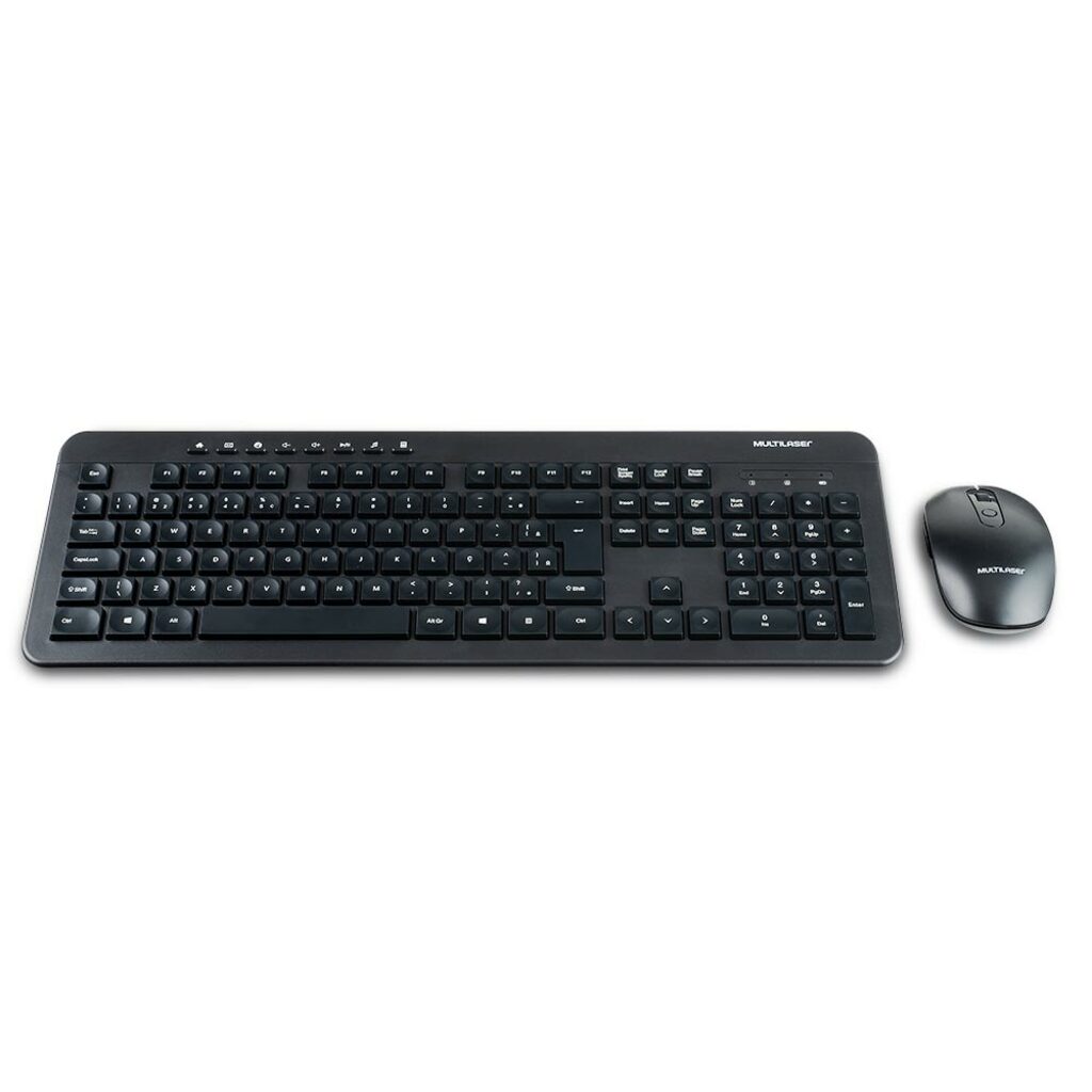 Kit Teclado + Mouse Sem Fio com Bateria Recarregável Multilaser Preto - TC250