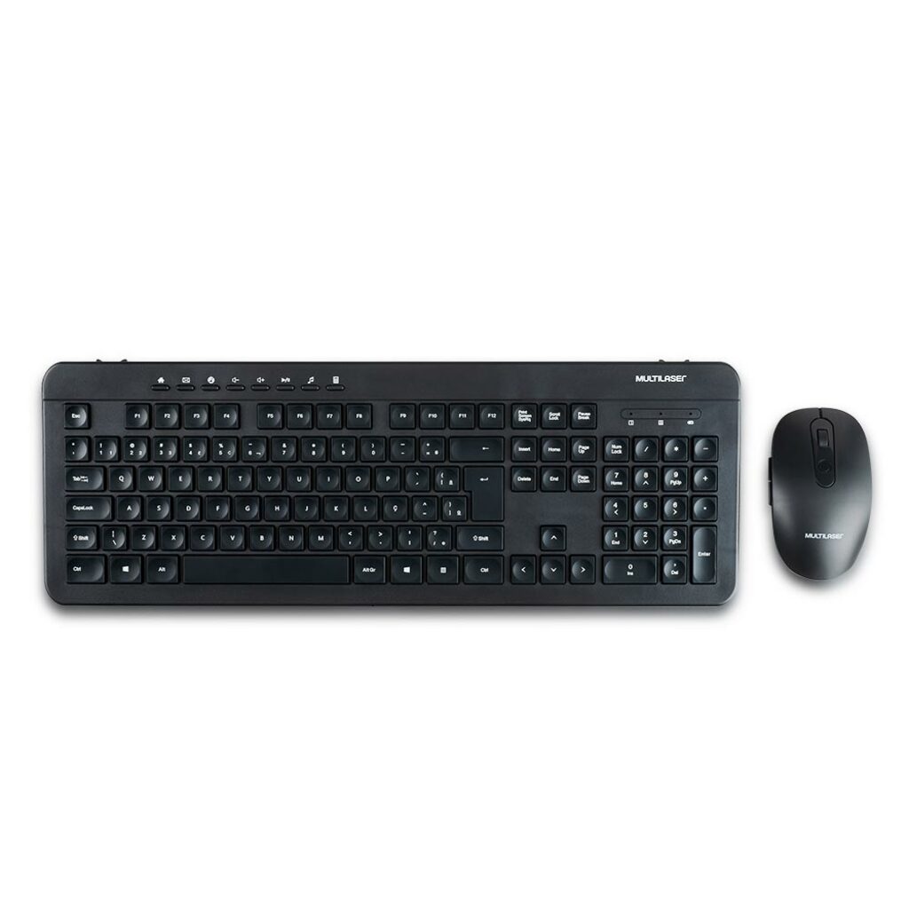 Kit Teclado + Mouse Sem Fio com Bateria Recarregável Multilaser Preto - TC250