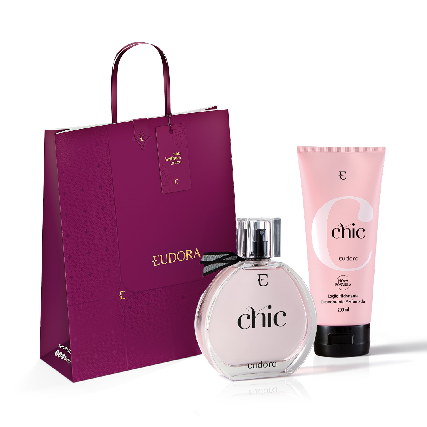 Combo Eudora Chic: Desodorante Colônia 95ml + Loção Desodorante Hidratante Corporal 200ml + Sacola Eudora