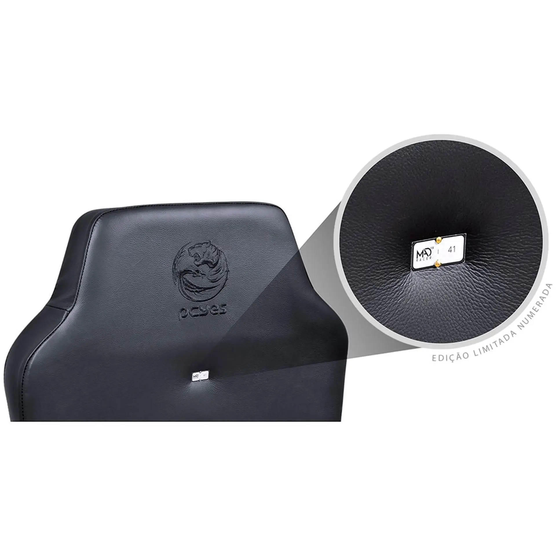 Cadeira Gamer Reclinável Pcyes Mad Racer V16 Couro Suporta até 180 kg - Preto