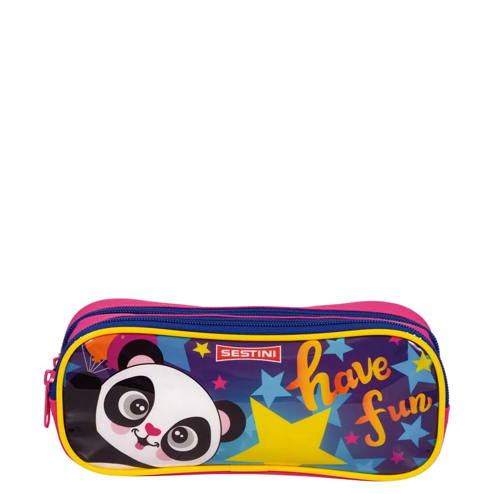 Estojo Escolar Sestini Médio Panda 2 Divisórias Colorido