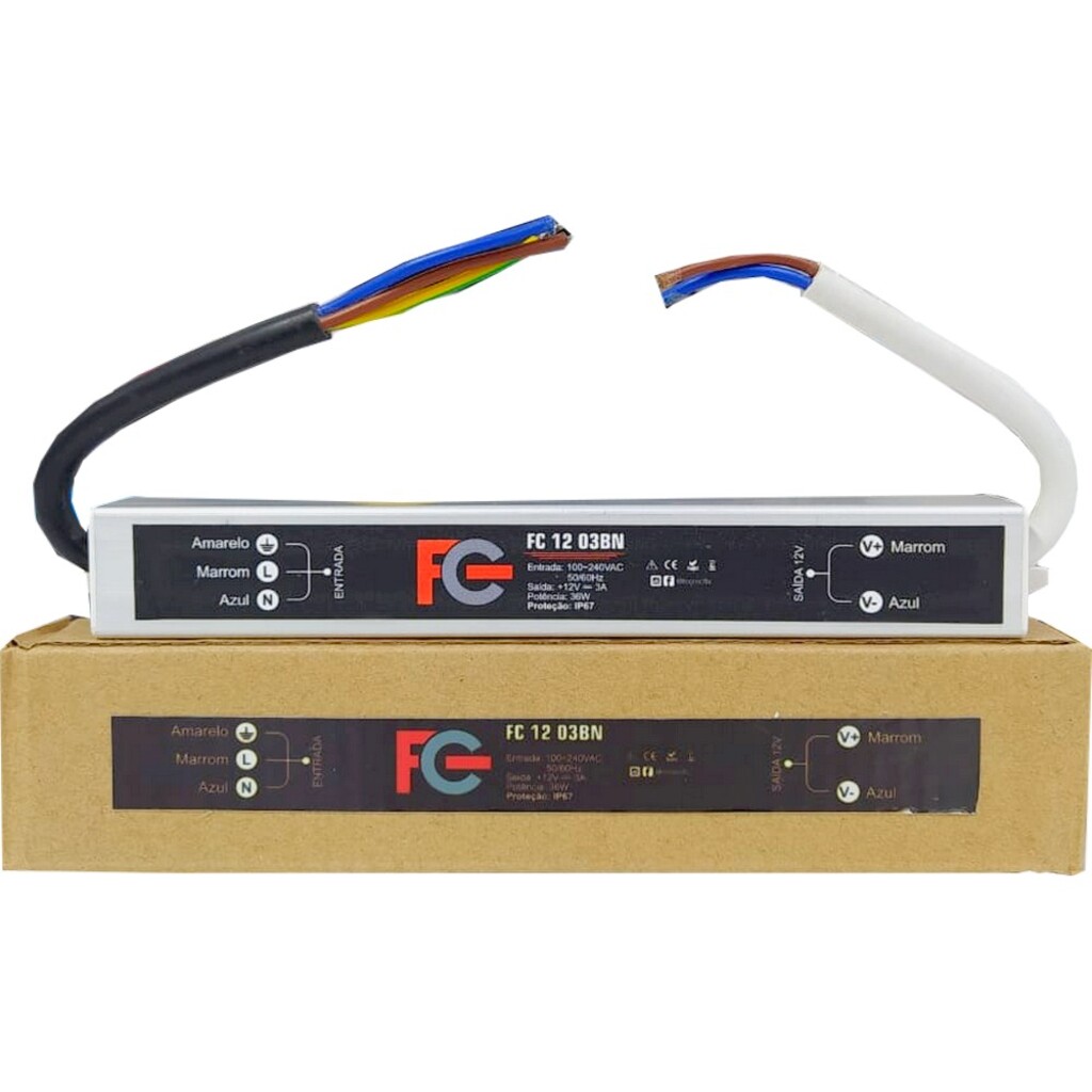 Fonte Blindada CFTV FC Fontes 12V 3A 36W Bivolt - FC1203BN
