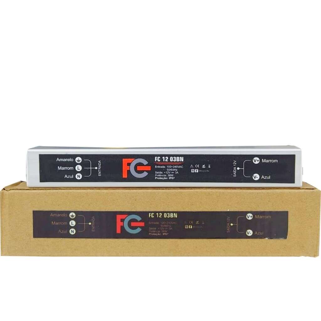 Fonte Blindada CFTV FC Fontes 12V 3A 36W Bivolt - FC1203BN