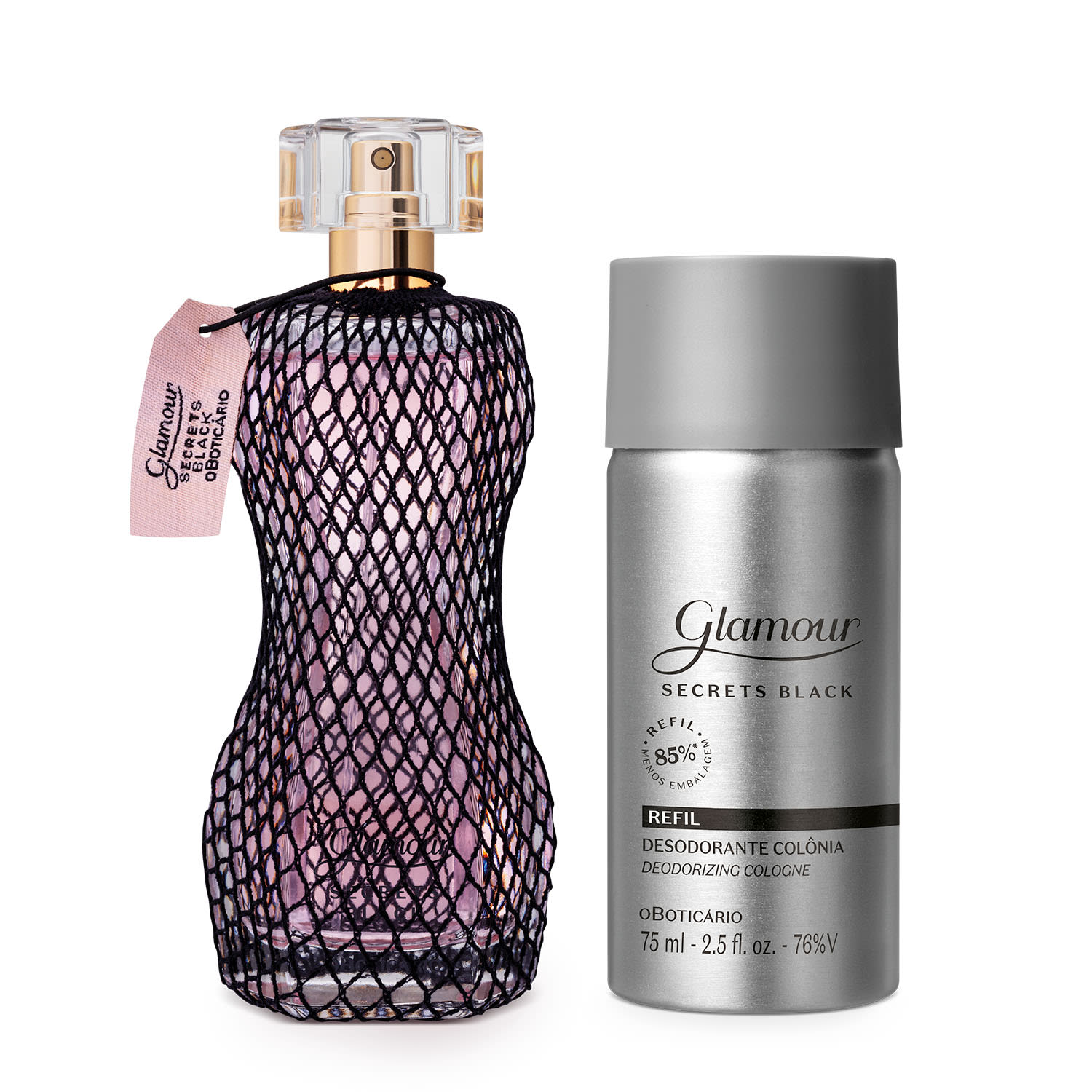 Combo Glamour Secrets Black: Desodorante Colônia 75ml + Refil 75ml