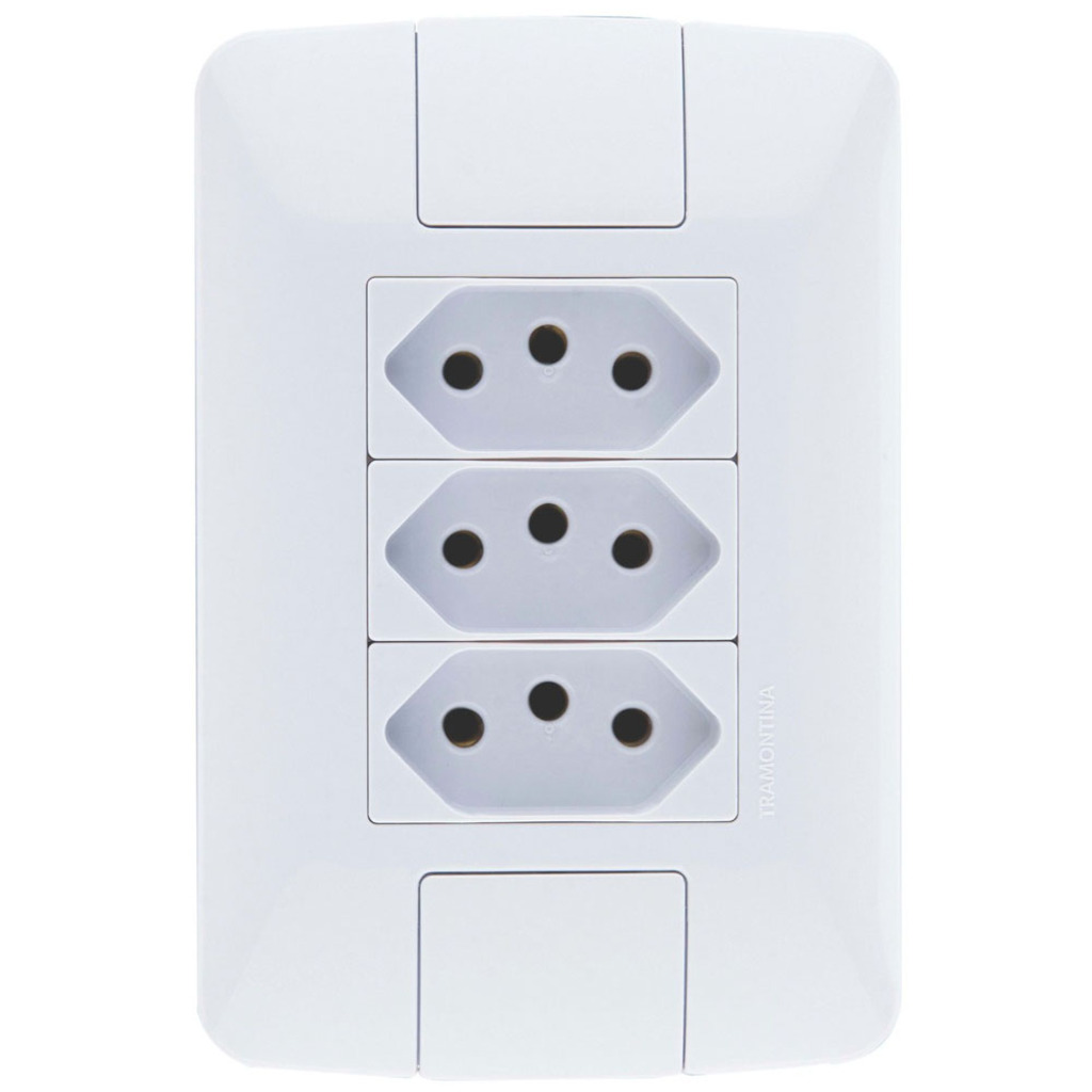 Tomada 2 Pinos + Terra 20A  Aria Tripla com Espelho 4x2 Branco Tramontina - 57241/079