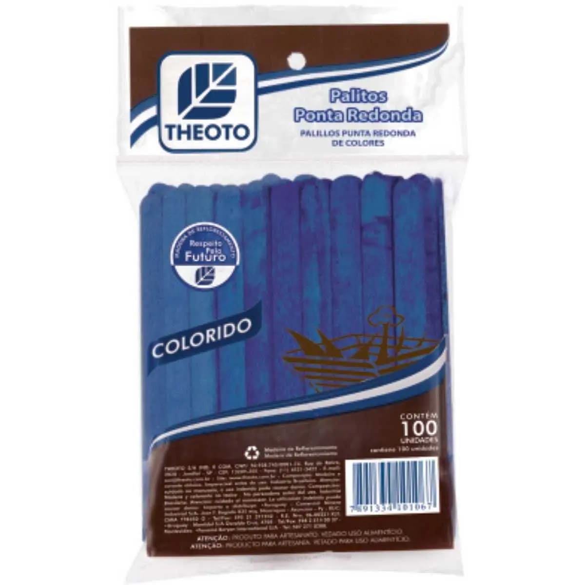 Palito de Picole Theoto com 100 Unidades Azul
