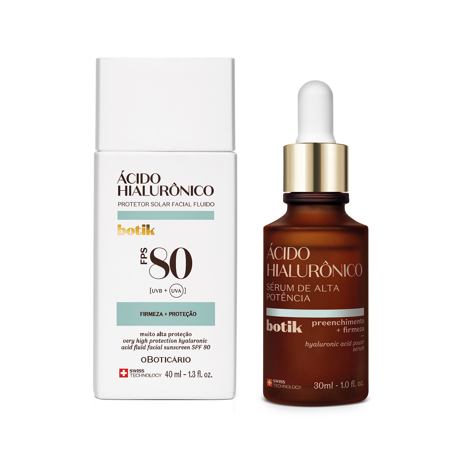 Combo Botik Ácido Hialurônico: Protetor Solar FPS 80 40ml + Sérum Facial de Alta Potência 30ml
