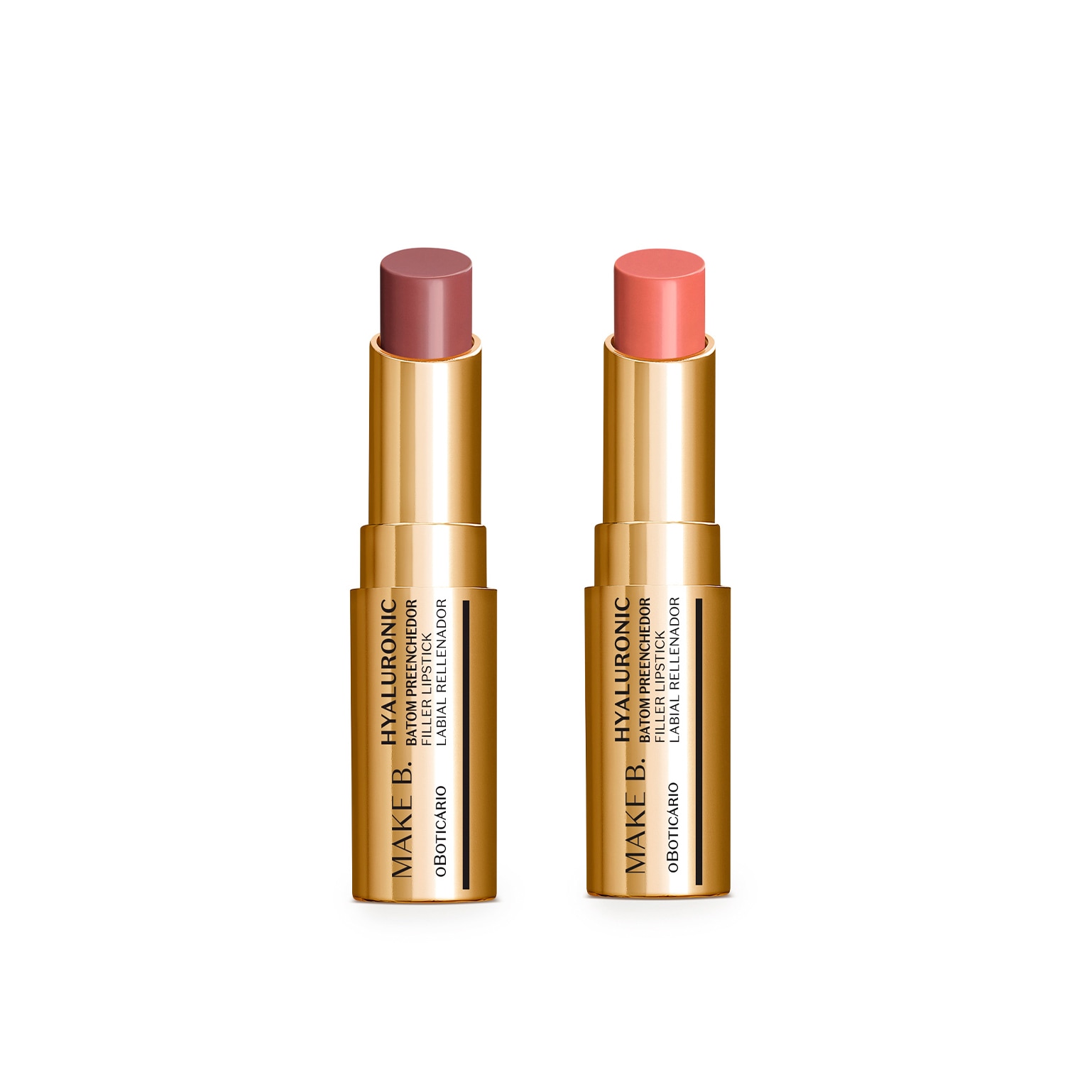 Combo Batom Preenchedor Make B. Hyaluronic: Marrom Nude Chic 3,4g + Marrom Candy Toffee 3,4g