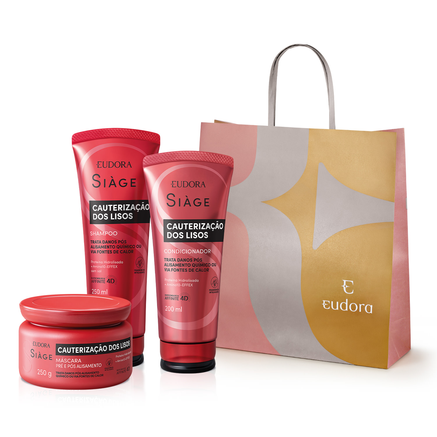Combo Siàge Cauterização dos Lisos: Shampoo 250ml + Condicionador 200ml + Máscara Capilar 250g + Sacola Presenteável