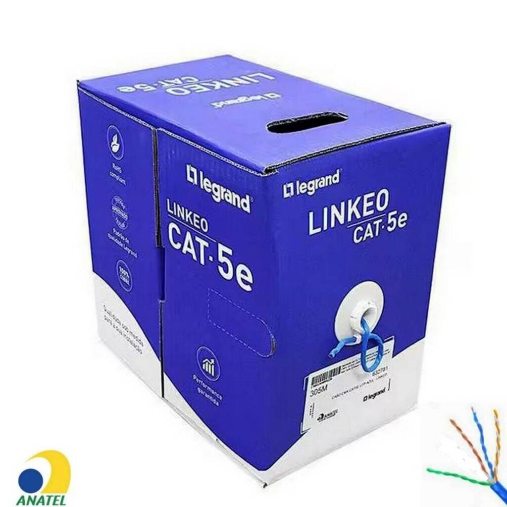 Cabo de Rede 24AWG Linkeo Legrand Cat.5E 4 Pares Azul 632781 Caixa 305m 100% Cobre Homologado ANATEL