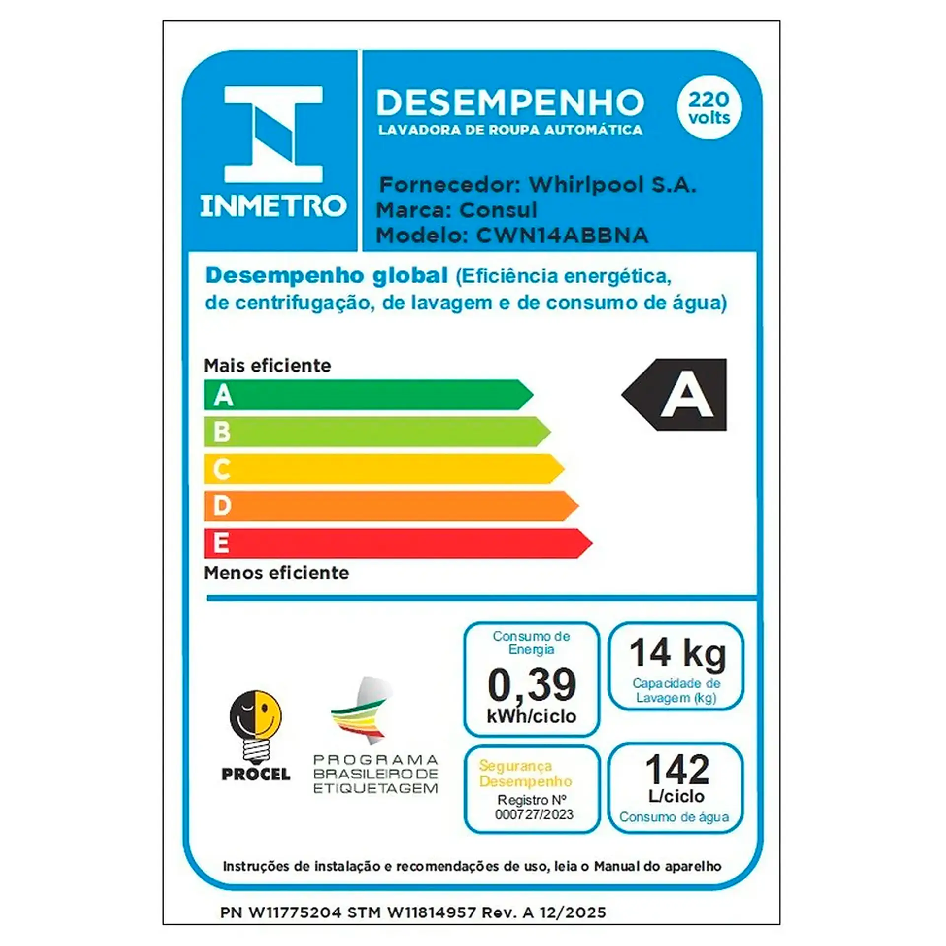 Máquina de Lavar Consul 14kg Automática 12 Programas CWN14AB - Branco - 220 Volts