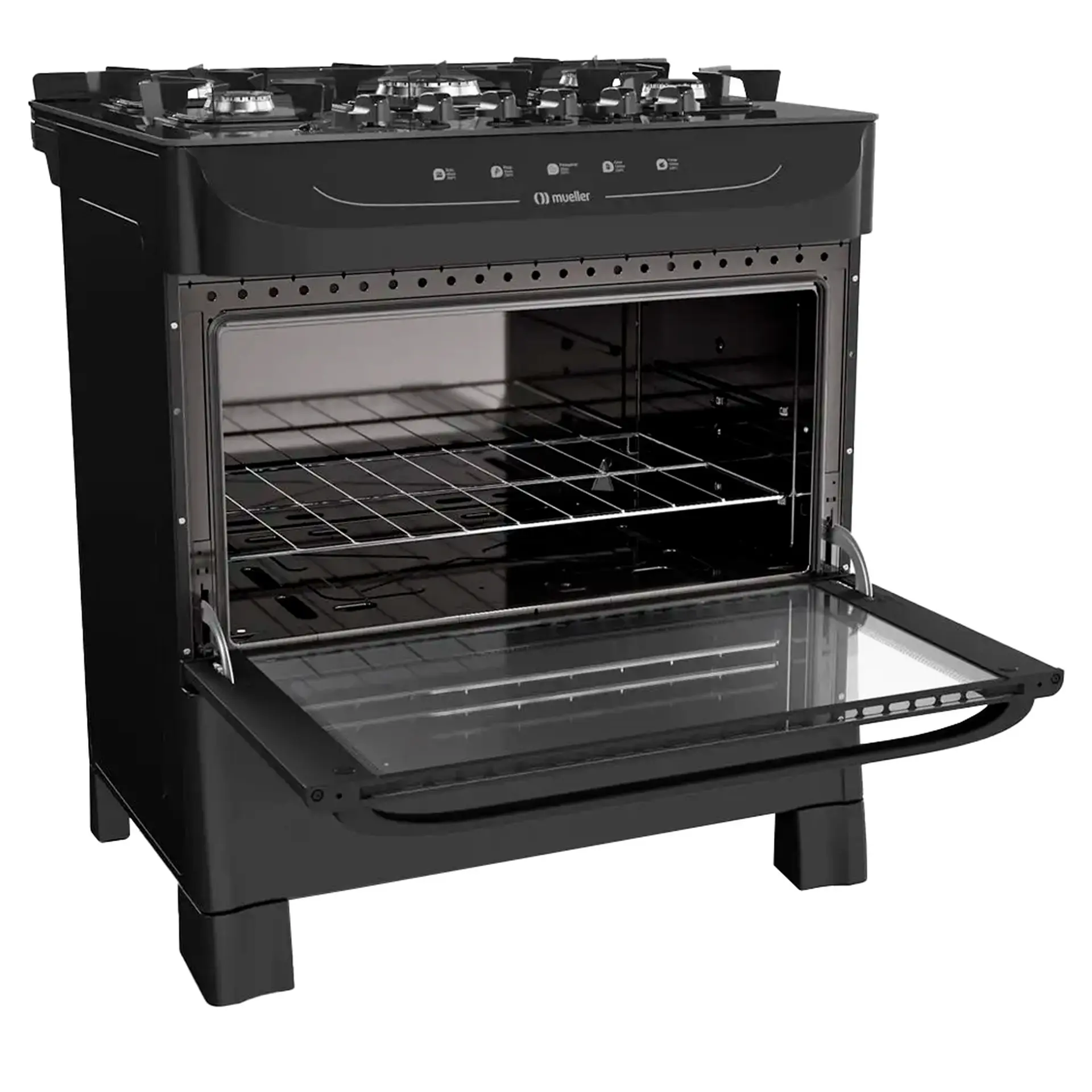 Fogão Mueller MFV5BB 5 Bocas Automático Mesa de Vidro Temperado com Ultra Chama - Preto - Bivolt