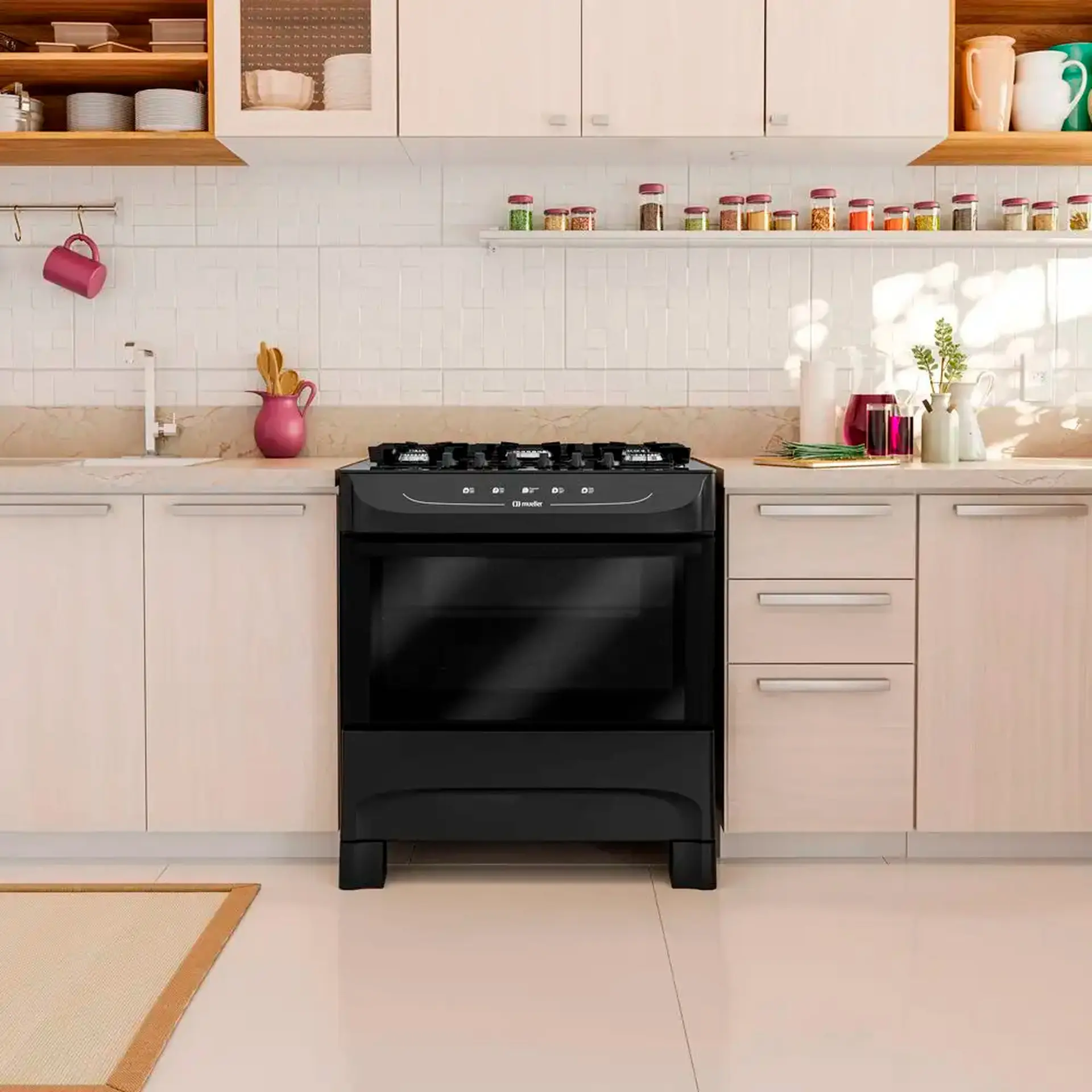 Fogão Mueller MFV5BB 5 Bocas Automático Mesa de Vidro Temperado com Ultra Chama - Preto - Bivolt
